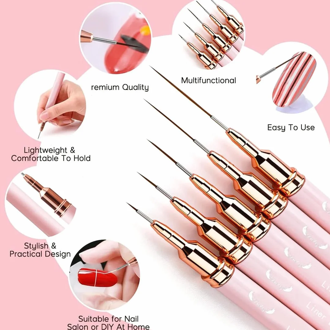 WeddHuis Nail Art Pinceaux Liner Ultra Fin 5 Pièces Set French Manucure 7/9/11/15/25 mm