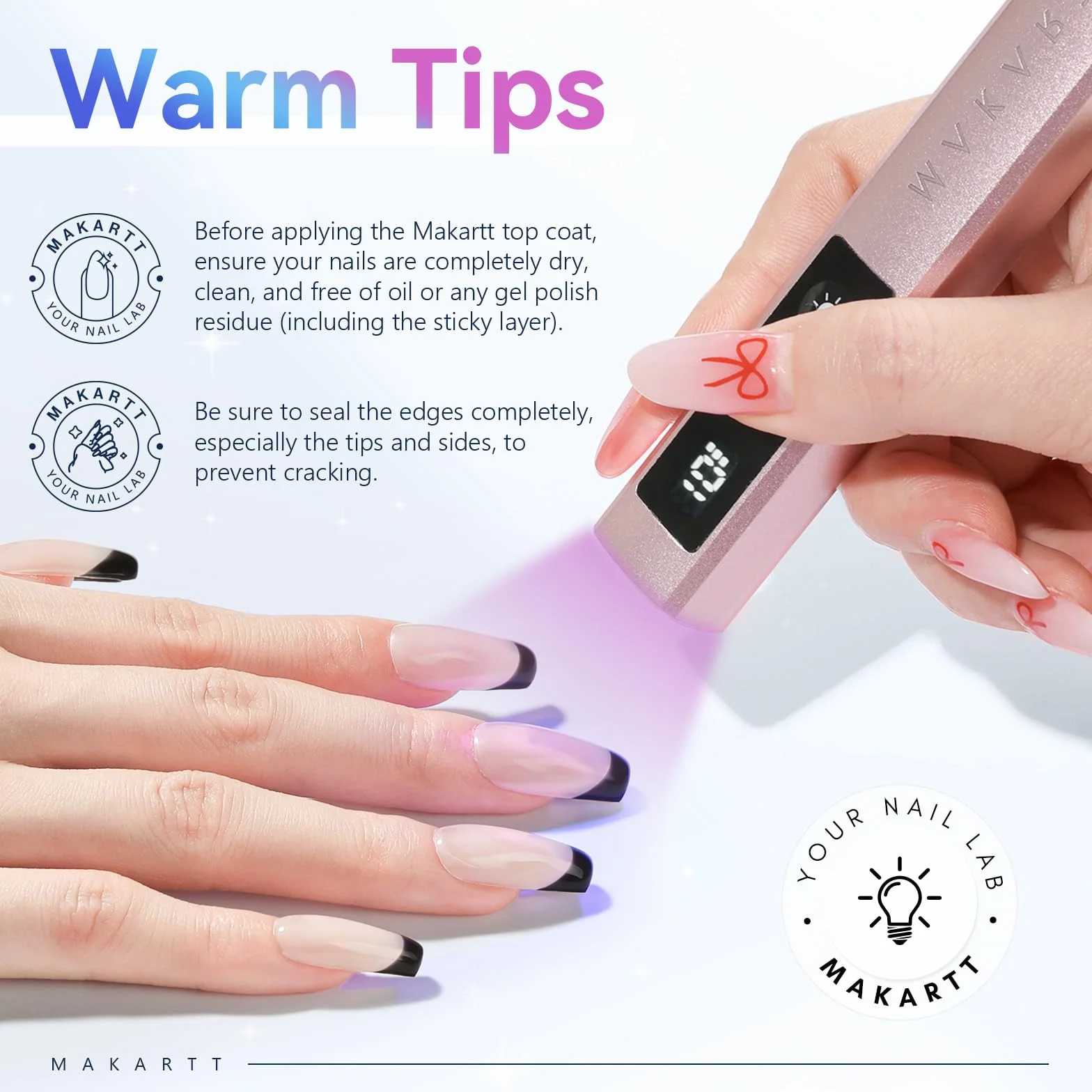 Makartt Top Coat Semi Permanent UV Gel No Wipe Longue tenue Finition brillante Vernis à ongles