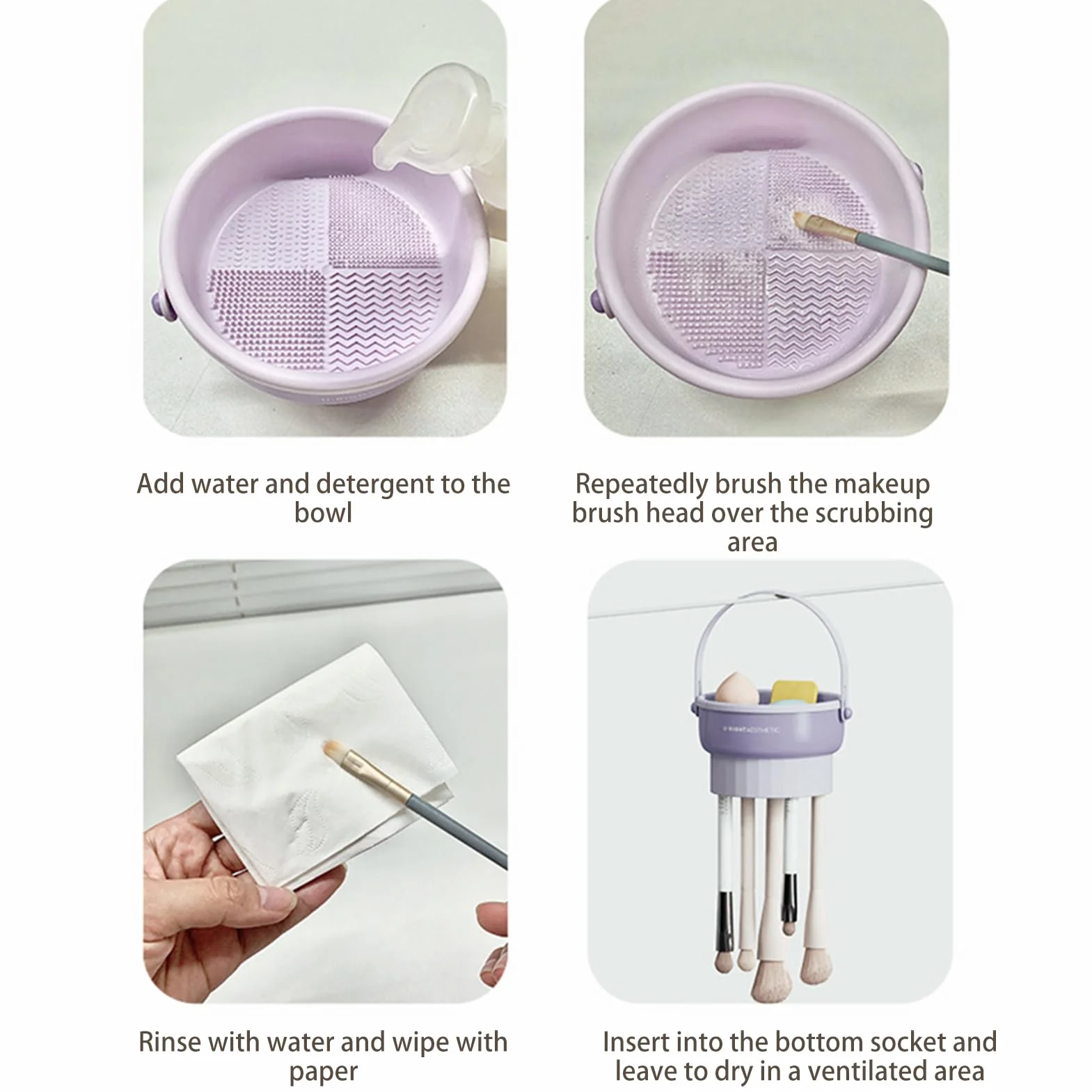 Veki 3 en 1 Tapis de Nettoyage Pinceaux Maquillage en Silicone, Violet