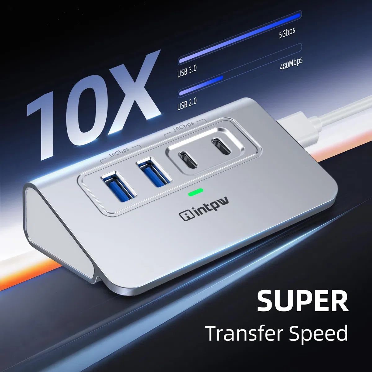 intpw Hub USB 3.0 en aluminium 4 ports USB 3.0 avec câble de 1 m, hub USB pour PC/ordinateur portable/Xbox/clé USB/imprimante/appareil photo/clavier/souris