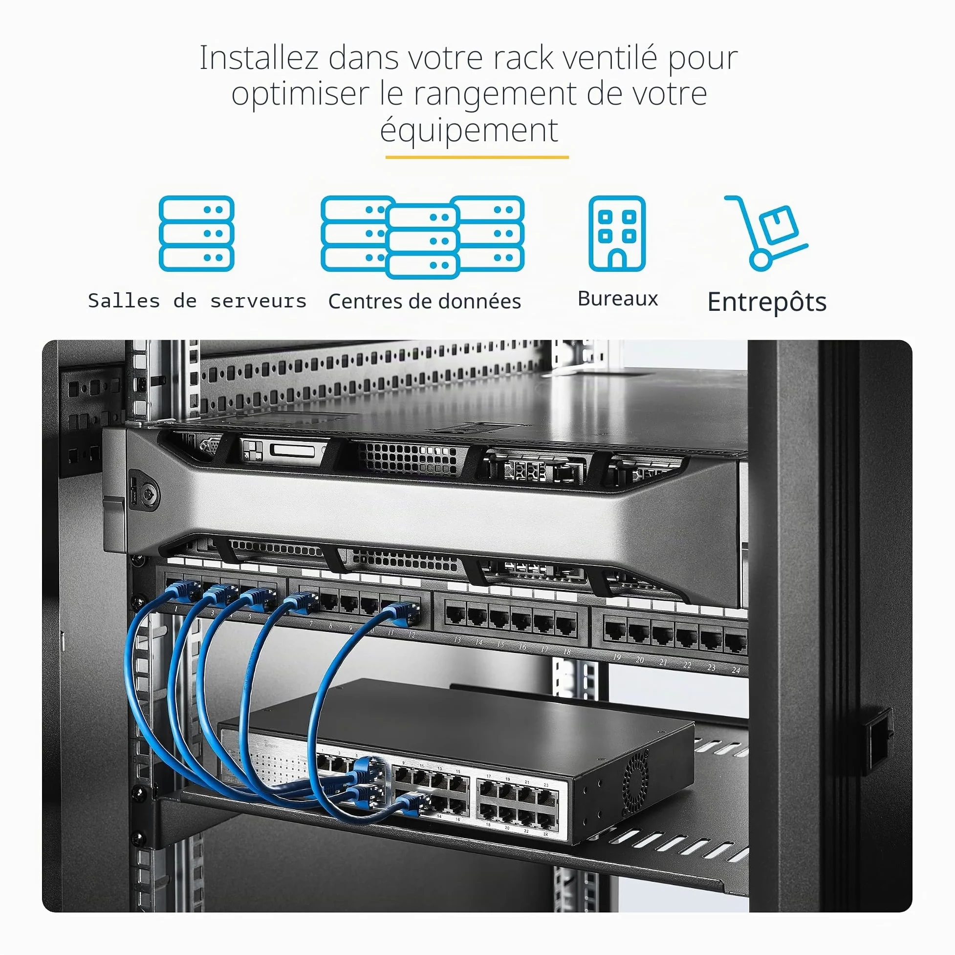 StarTech Lot de 2 Étagères Cantilever Ventilées 1U, 20kg (CABSHELF116V2PK) | Plateau universel, Montage en rack, Armoire réseau, Acier robuste, Serveur