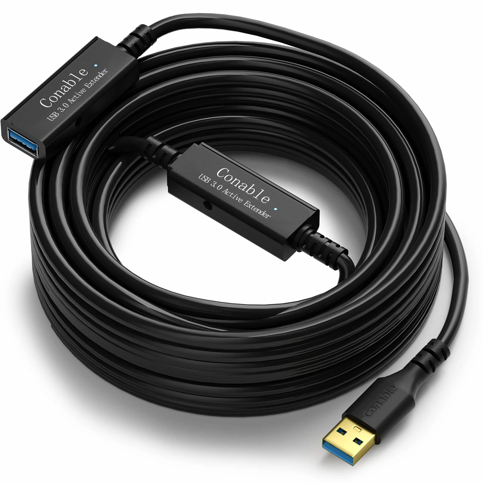 Conable Câble d'extension répéteur actif USB 3.0 de 12,7 m mâle vers femelle (6,1 m à 30,5 m) 5 Gpbs - Puce intelligente de transfert de signal avec 5 attaches Velcro