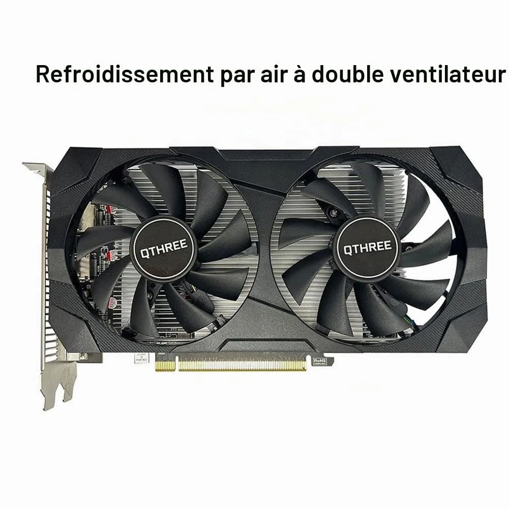QTHREE Radeon RX 560 XT 8Go GDDR5 128-bit Carte Graphique, HDMI, DVI-D, DisplayPort, Grafikkarten PC für Gaming, GPU, PCI Express x16, DirectX 12, 6 PIN Power Supply