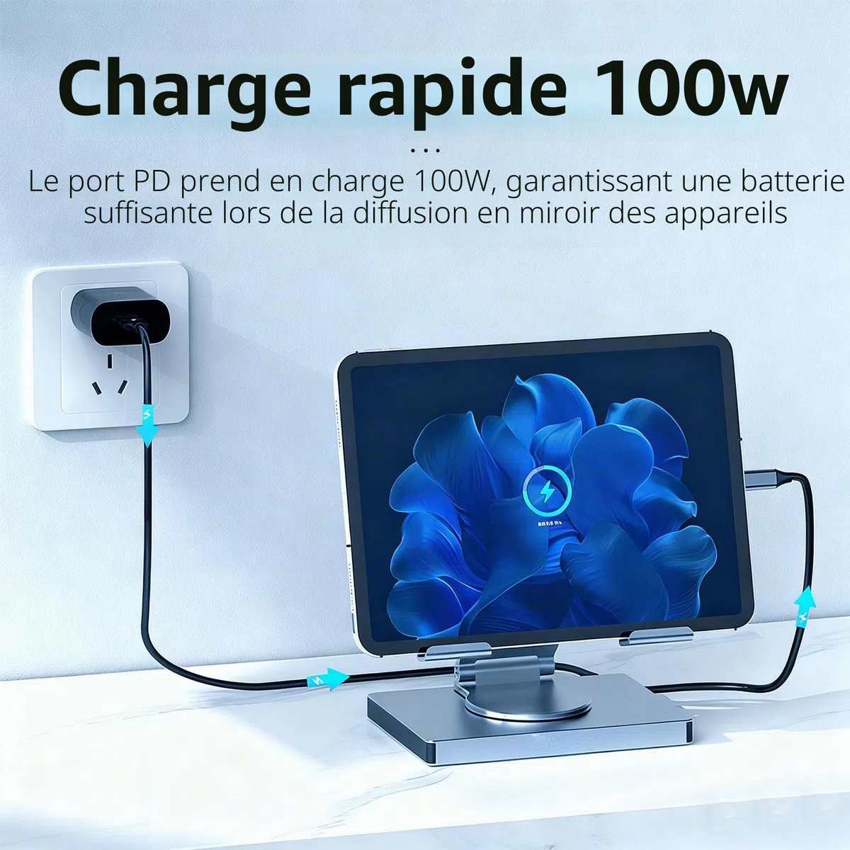 Greensen 7 en 1 Hub USB C, Support de Charge Pivotant à 360 Degrés Station d'accueil pour Ordinateur Portable avec Charge PD 100W 4K 30Hz USB 3.0, pour Pro Air XPS