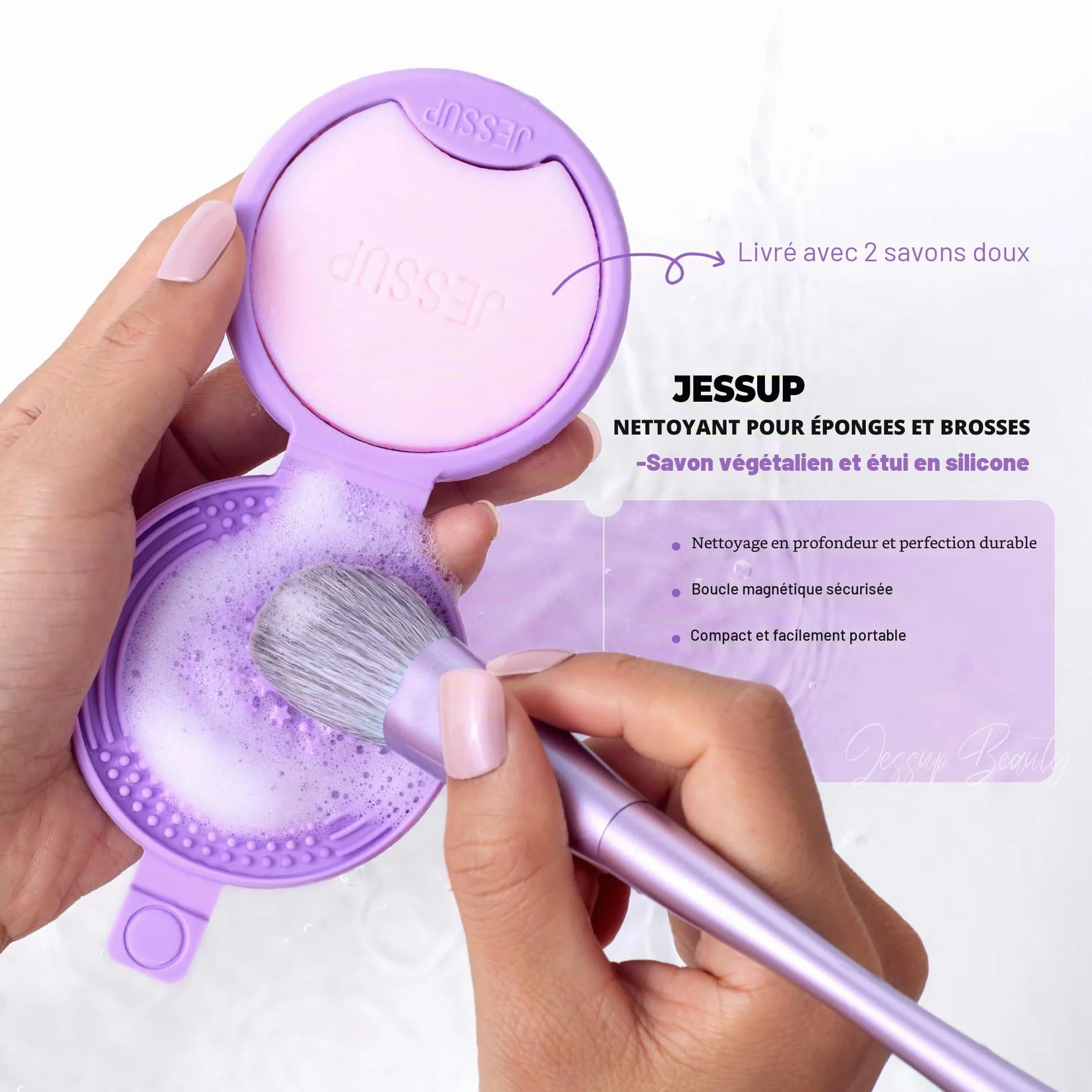 Jessup Tapis Nettoyant Pinceaux Maquillage Silicone avec 2 Savons Solides Outil Nettoyage Portable