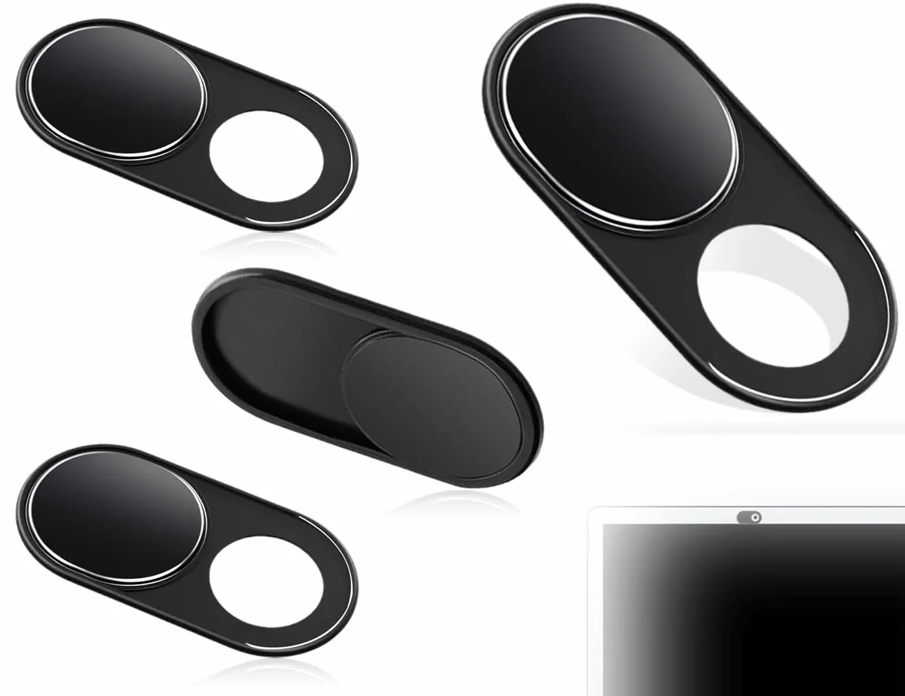 Lot de 3 Caches Webcam en Métal, Coques Coulissantes pour Appareil Photo, Smartphone, Ordinateur, Portable et Tablette (Noir)