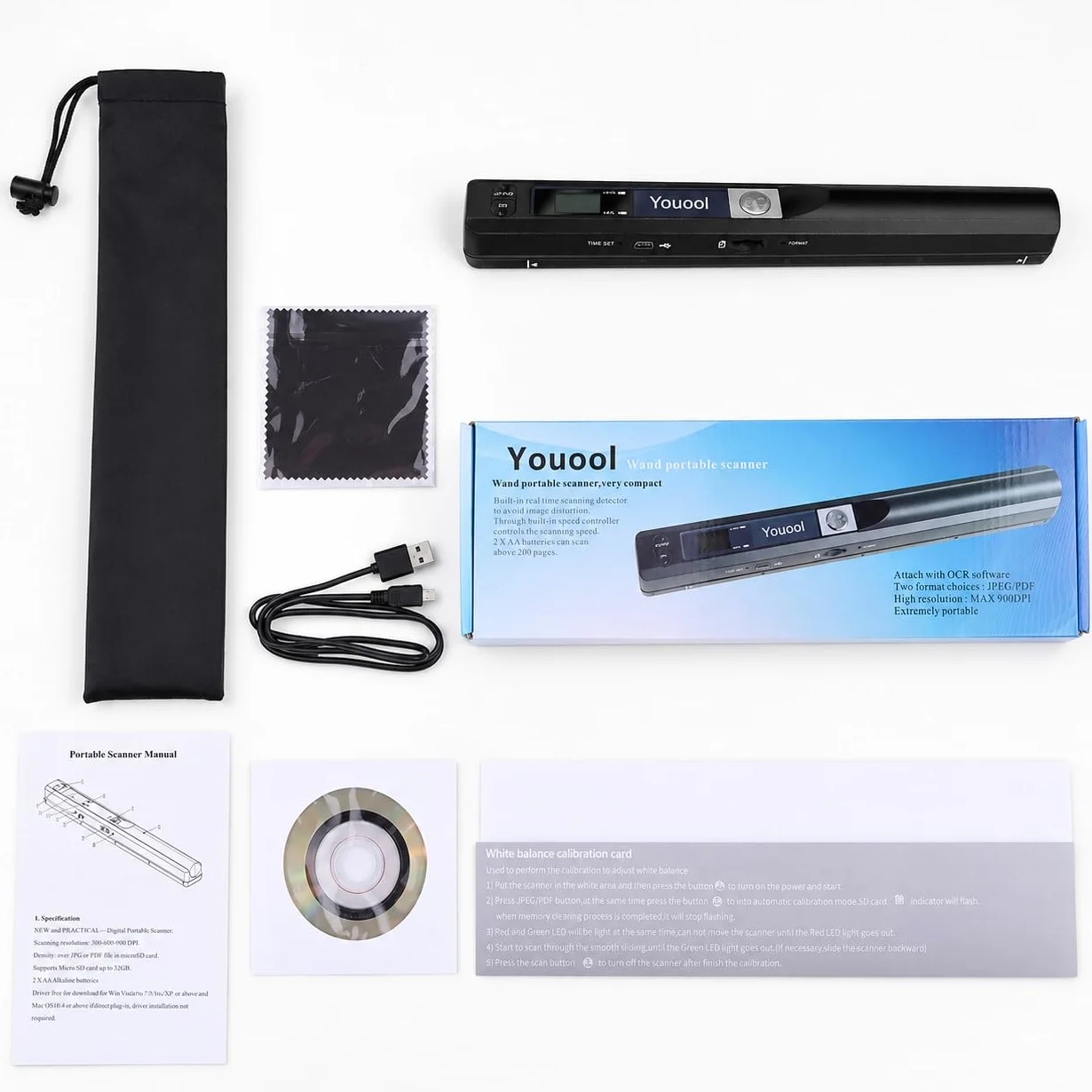 Mini Scanner Portable A4 900 dpi USB Numérisation Couleur JPG PDF avec Carte 16GTF
