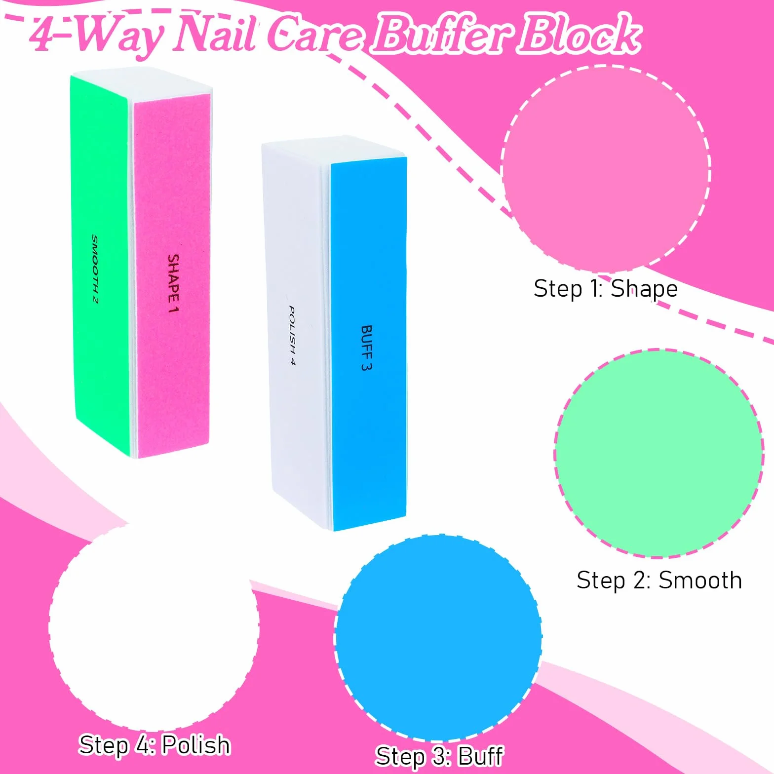 Lot de 6 polissoirs à ongles multicolores, bloc lime 4 surfaces pour limer polir lisser ongles