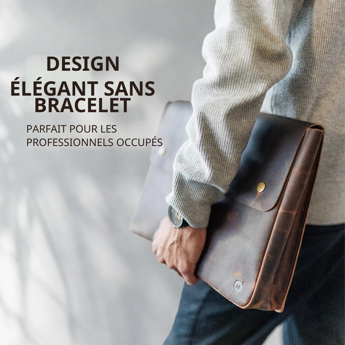 Moonster Housse Ordinateur 14 Pouces en Cuir de Buffle - Design Spacieux et sans Sangle Pochette Ordinateur 15.6 Pouces Femme - Housse Ordinateur 13 Pouces Macbook et Tablettes de 13 à 15”