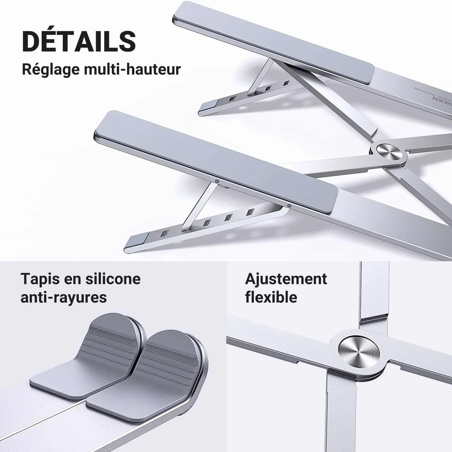 UGREEN Laptop Stand Aluminium 8-17,3 Pouces Réglable 5 Niveaux Pliable Compatible MacBook Air Pro HP Dell ASUS MSI