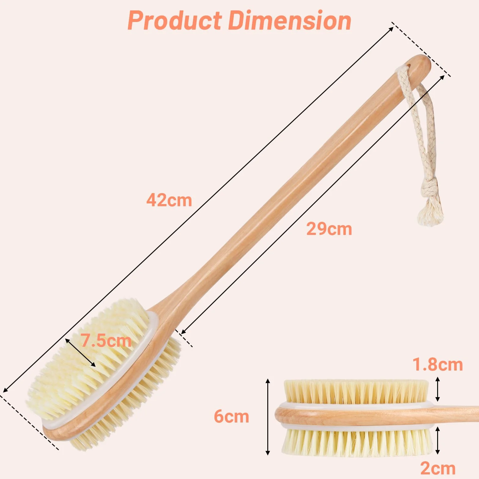 Alyvisun Brosse Dos Douche en Bois avec Manche Long, Brosse Exfoliante Corps Double Face Poils Rigides et Doux
