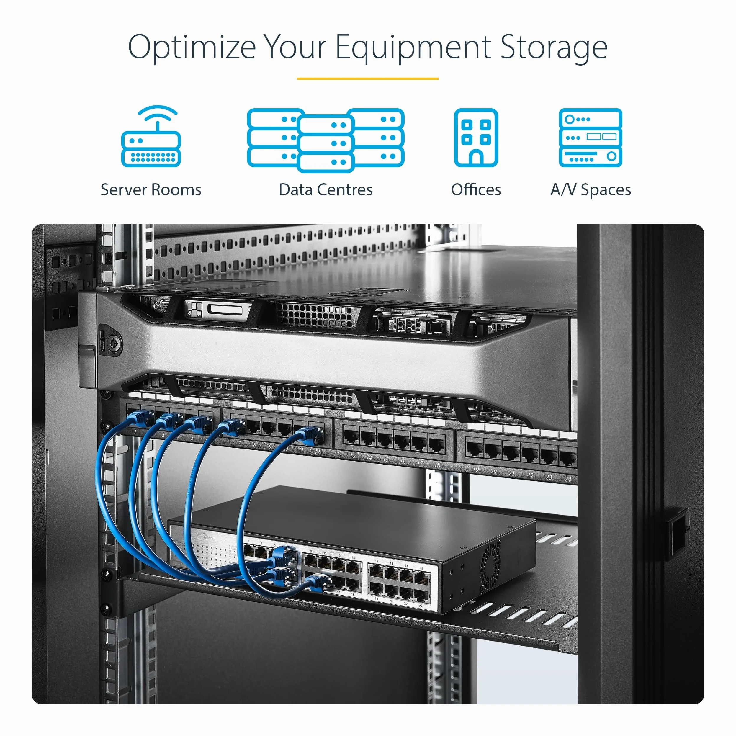 StarTech Étagère Ventilée 1U 19", 30,5cm, 25kg, Noir (SHELF-1U-12-FIXED-V) | Plateau cantilever universel, Rack serveur, Équipement réseau, Baie brassage, Acier
