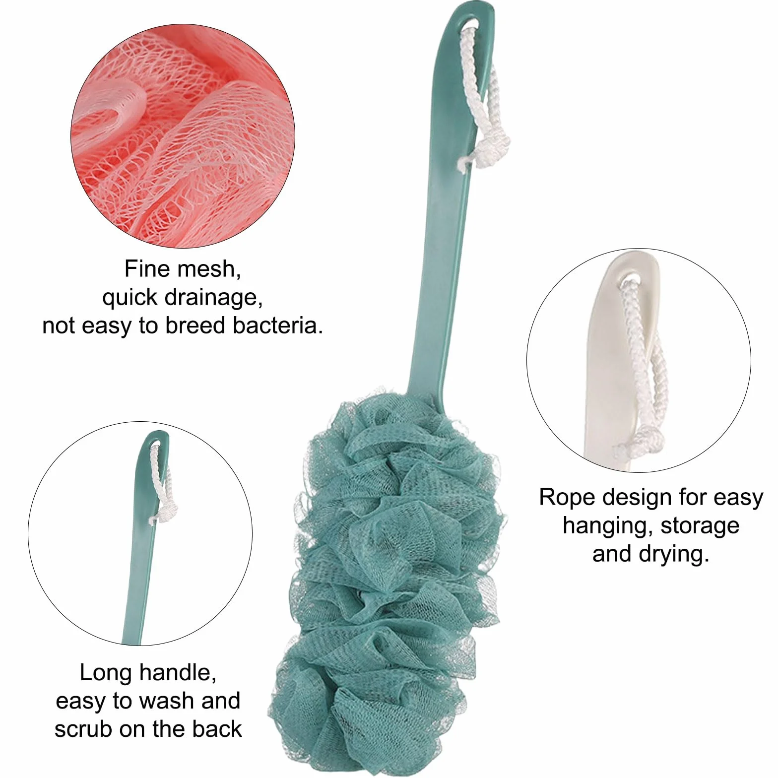 Brosse de bain à poignée longue pour exfolier et enlever, Back Brush Scrubber Shower Loofah