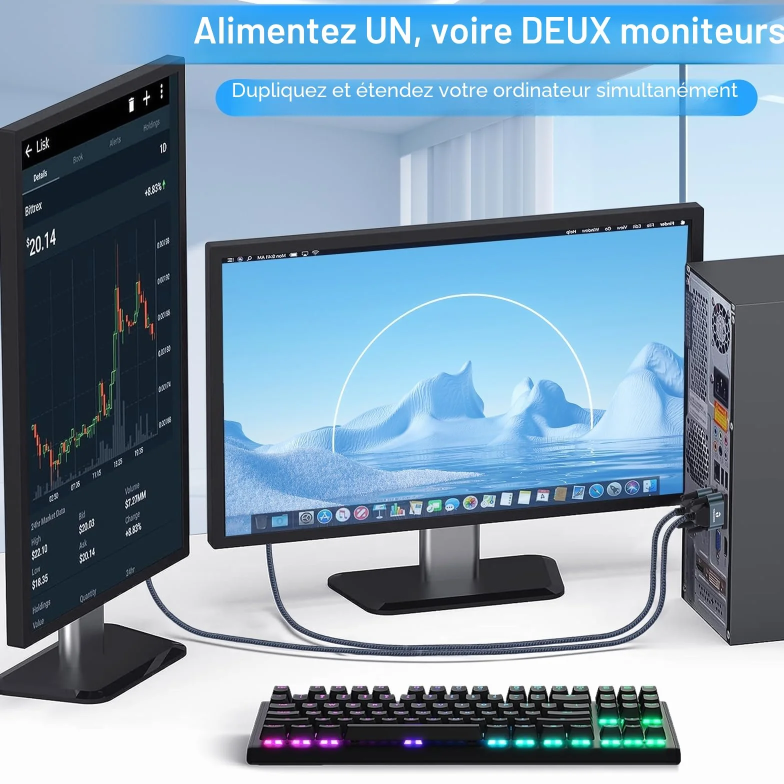 Câble DVI vers VGA 1M Adaptateur DVI-D VGA Mâle Mâle Plaqué Or Tressé 1080p Full HD