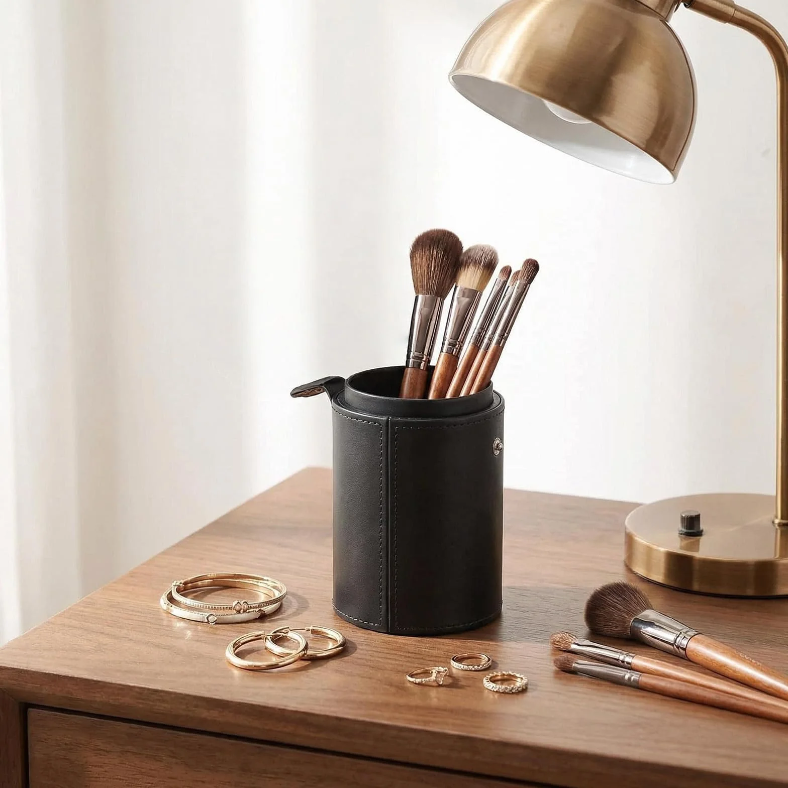 Porte-pinceaux Maquillage Vide Cuir Synthétique Noir Étui Rangement