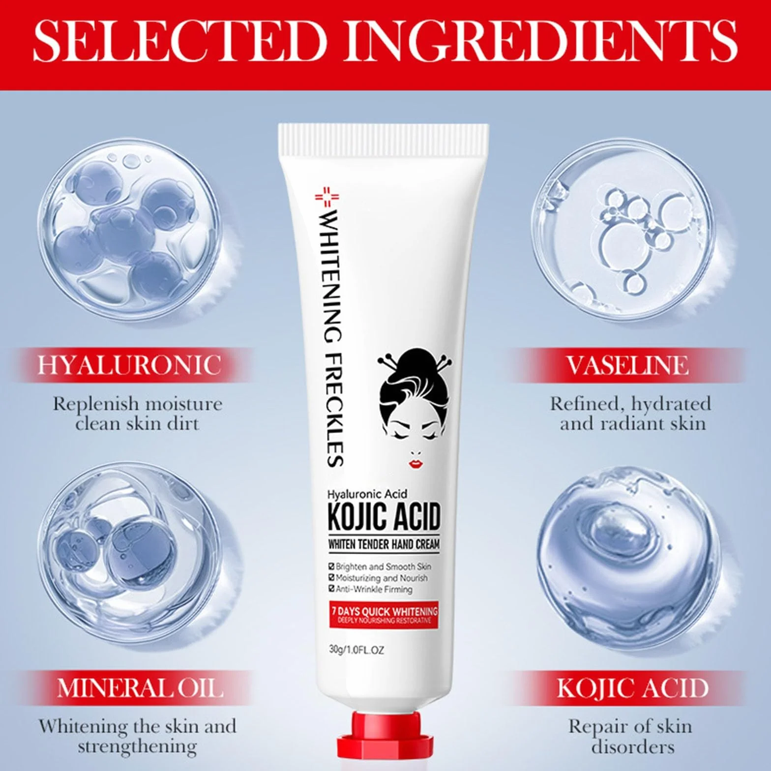 Crème à l'acide kojique pour les mains, soin hydratant anti-âge, teint uniforme, taches sombres