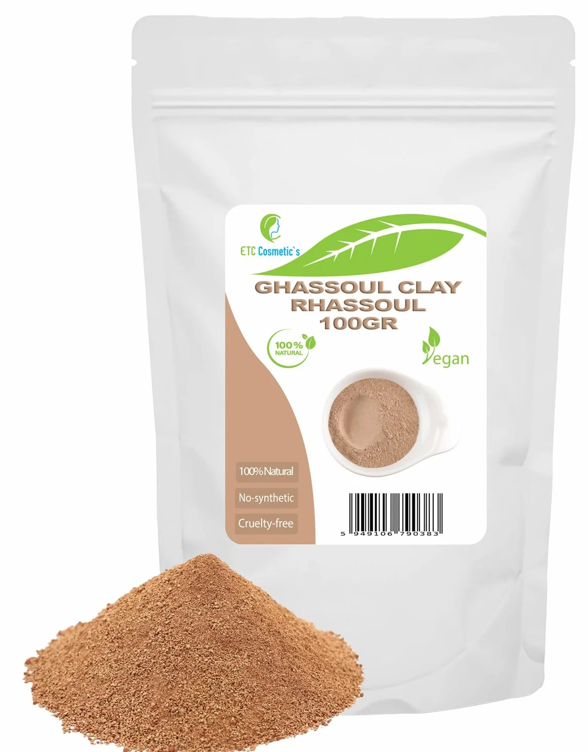 Ghassoul Argile Rhassoul 100g Masque Visage Corps Cheveux Gommage Doux Savon Anti-Âge