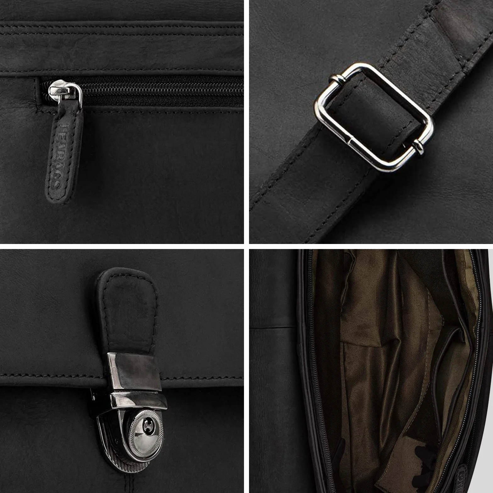 LEABAGS Sac à bandoulière en cuir pour hommes et femmes | Sac pour ordinateur portable jusqu'à 15 pouces | Sangle d'épaule | Sac messager | Sac de travail | Sac d'enseignant