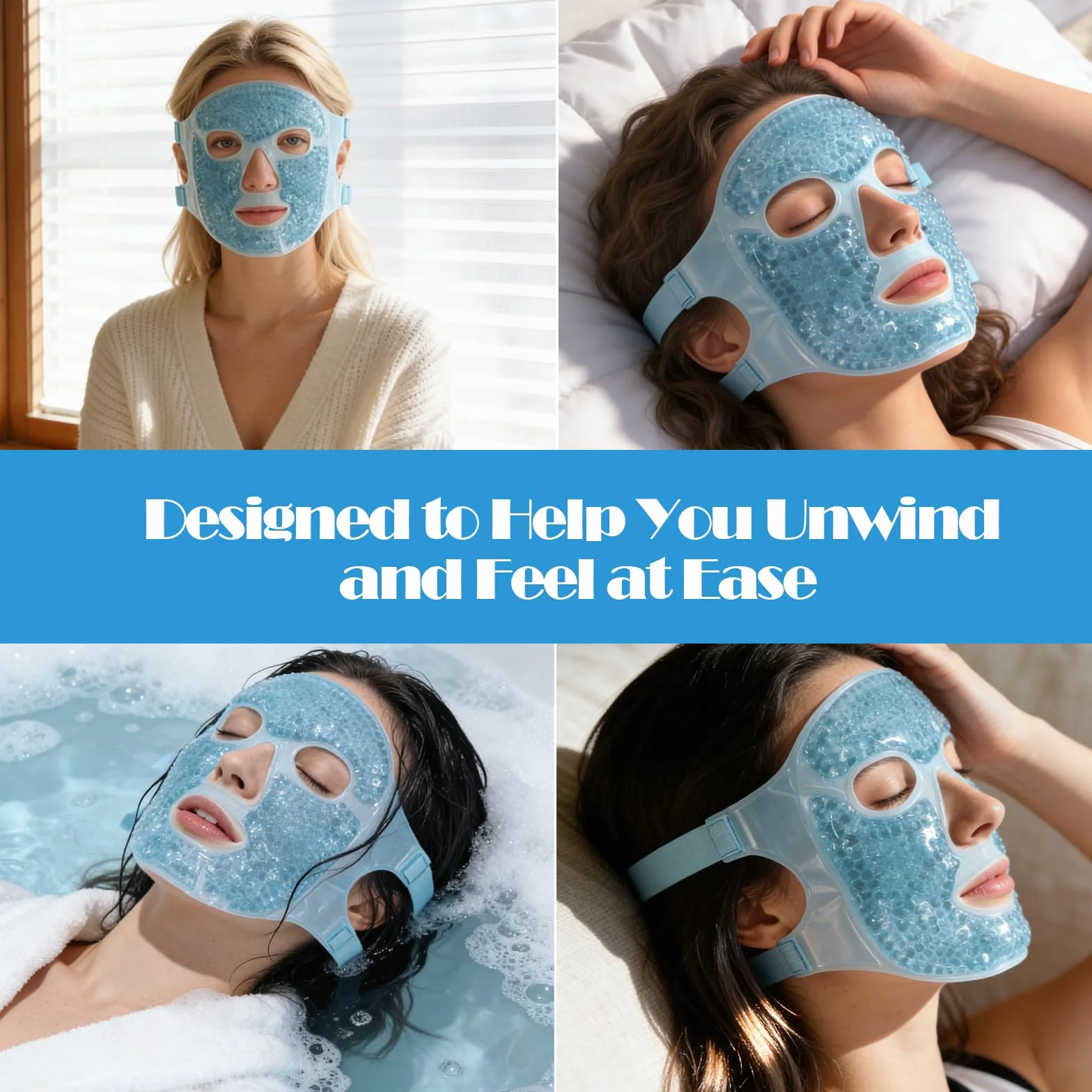 Masque Froid en Gel Réutilisable pour Visage, Réduit Gonflements Cernes Sécheresse Oculaire, Compresse Froide Chaude Maux de Tête