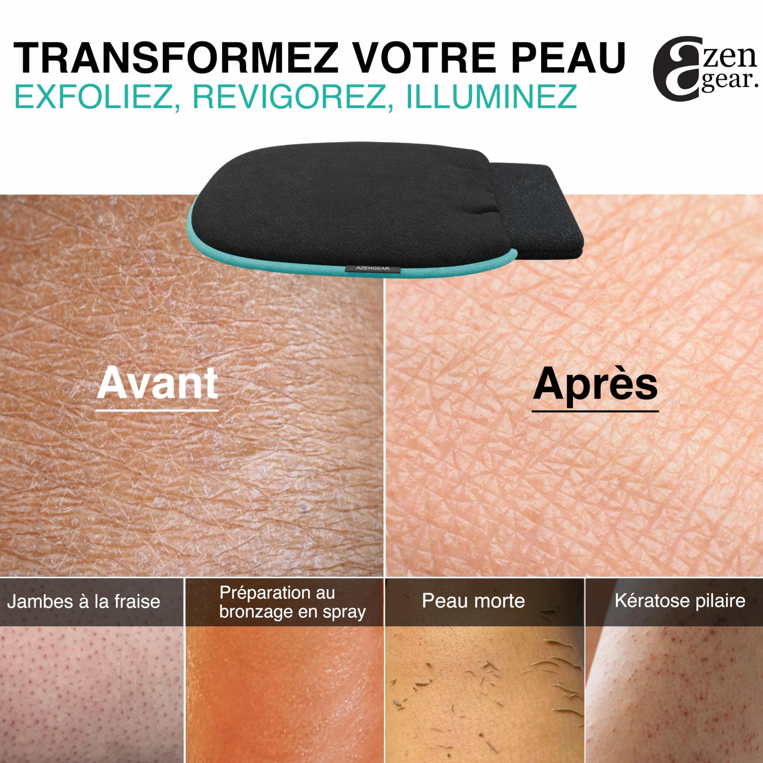 aZengear Gant exfoliant Paire - Gant de gommage profond pour le bain coréen - Élimination des peaux mortes, Noir
