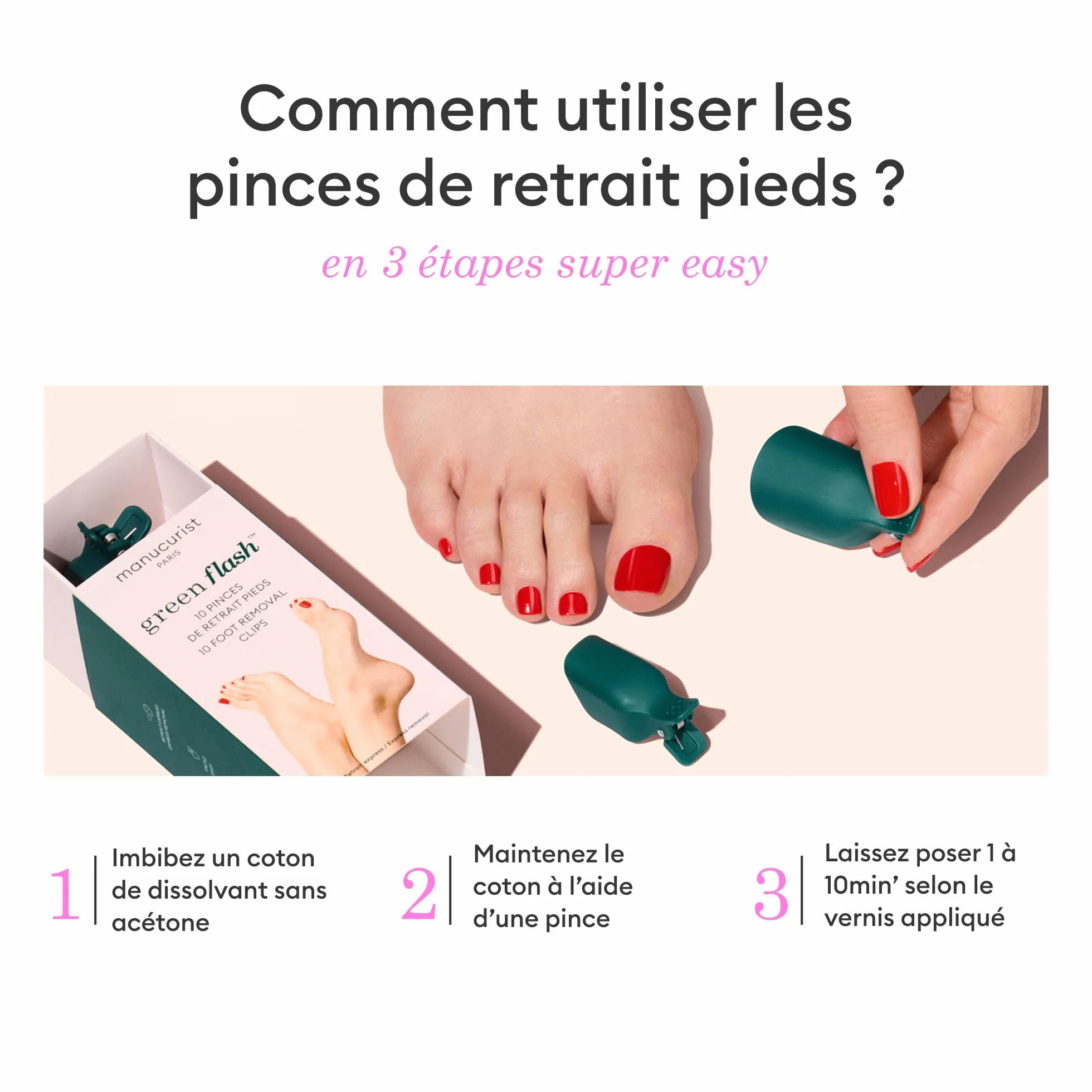 Manucurist 10 Pinces de Retrait Pieds Accessoire Retirer Vernis Semi Permanent Réutilisables