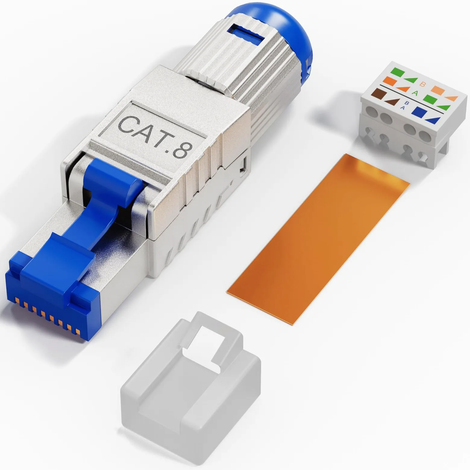 HB-DIGITAL Lot de 8 connecteurs CAT 8 RJ45 pour câble de pose Ethernet LAN rigide – Montage sans outil STP entièrement blindé avec contacts plaqués or 50 µ Connecteur haute vitesse 40 Gbit/s