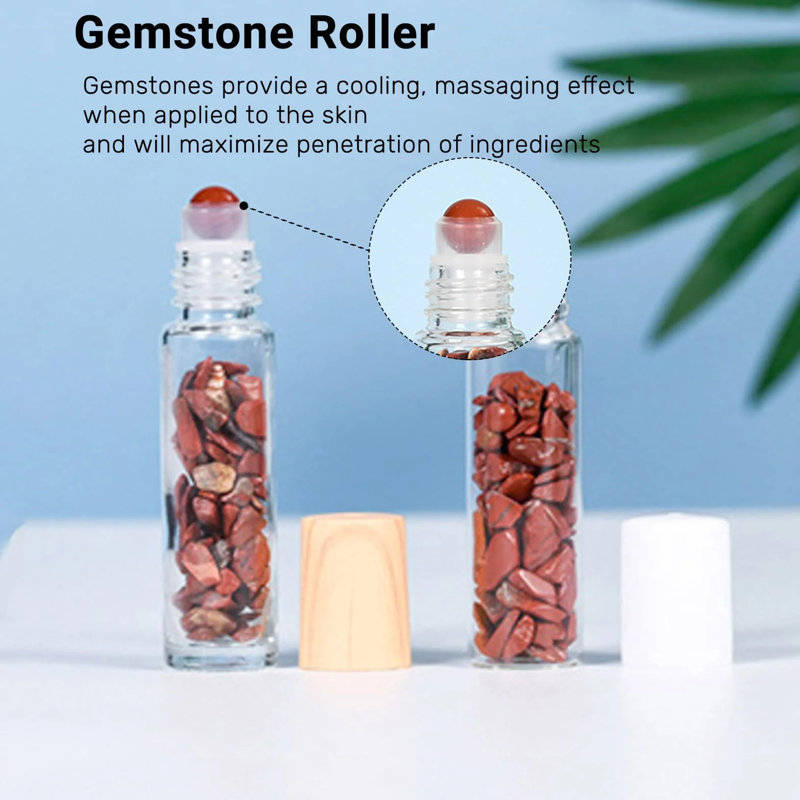 VolksRose 7 Flacons Roll-On Huiles Essentielles 10ml Pierres Naturelles Verre Rechargeable Aromathérapie