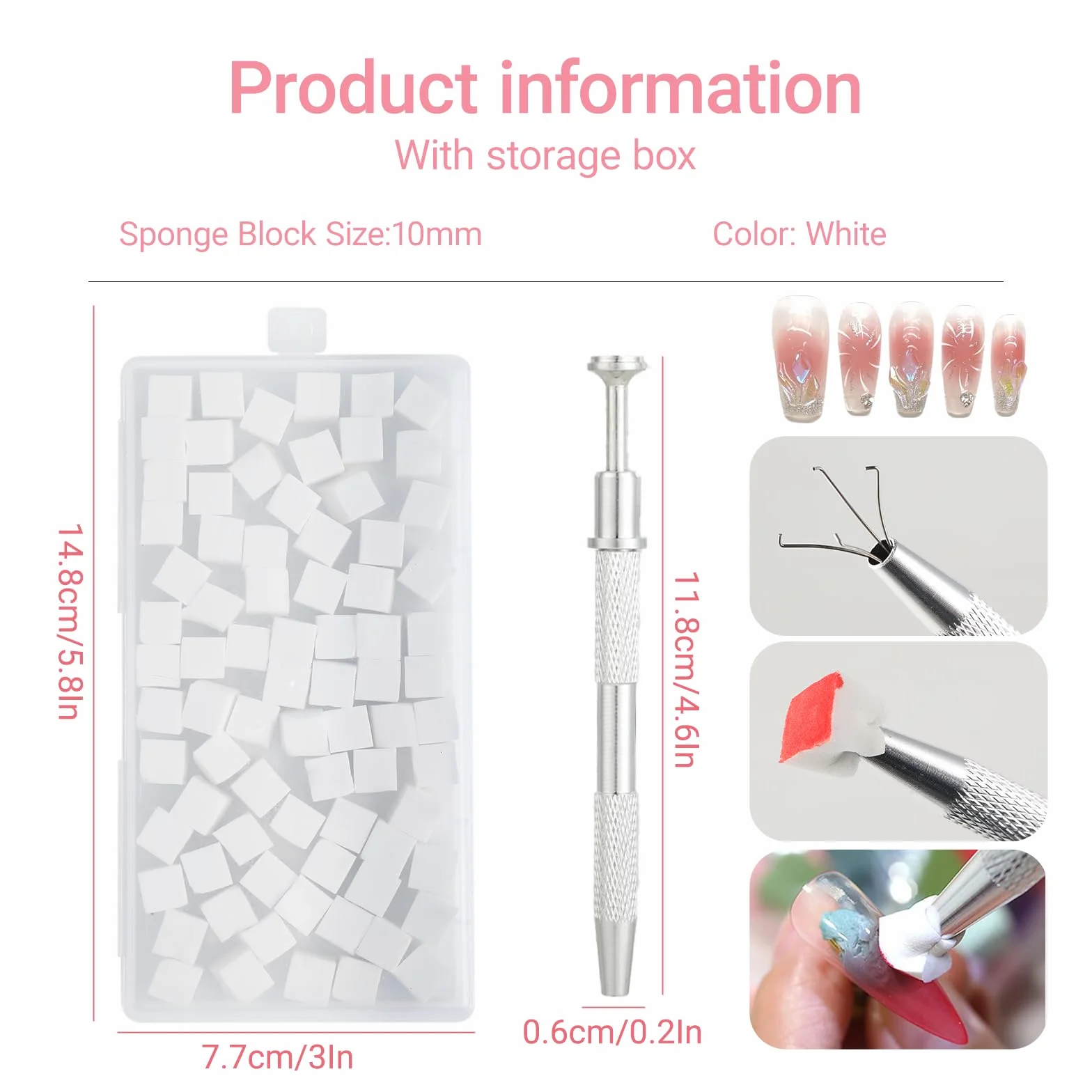Kit Nail Art 100 Éponges Pince Métal Accessoires Onglerie Dégradé Ombre Babyboomer Manucure Créative