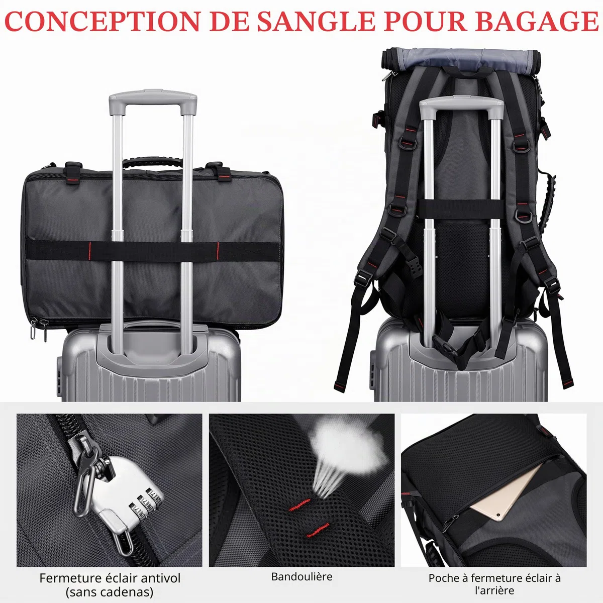 WITZMAN Sac à Dos Voyage Homme Convertible 17 Pouces avec USB