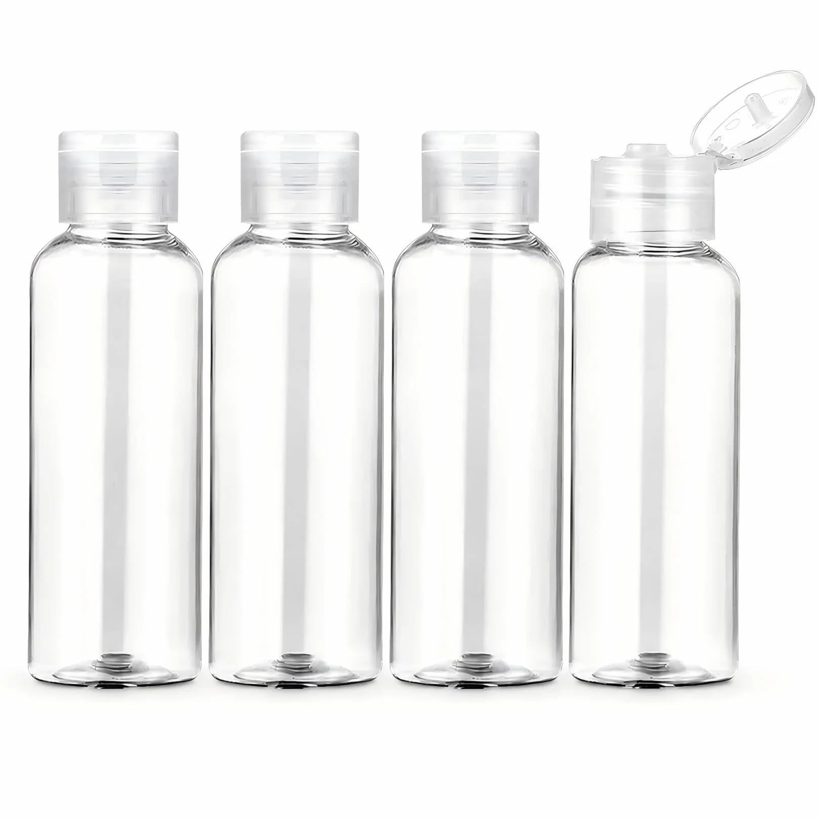 Kit de 4 Flacons de Voyage Vides Transparents 20 ml Plastique pour Cosmétiques Lotion Shampoing Gel Douche