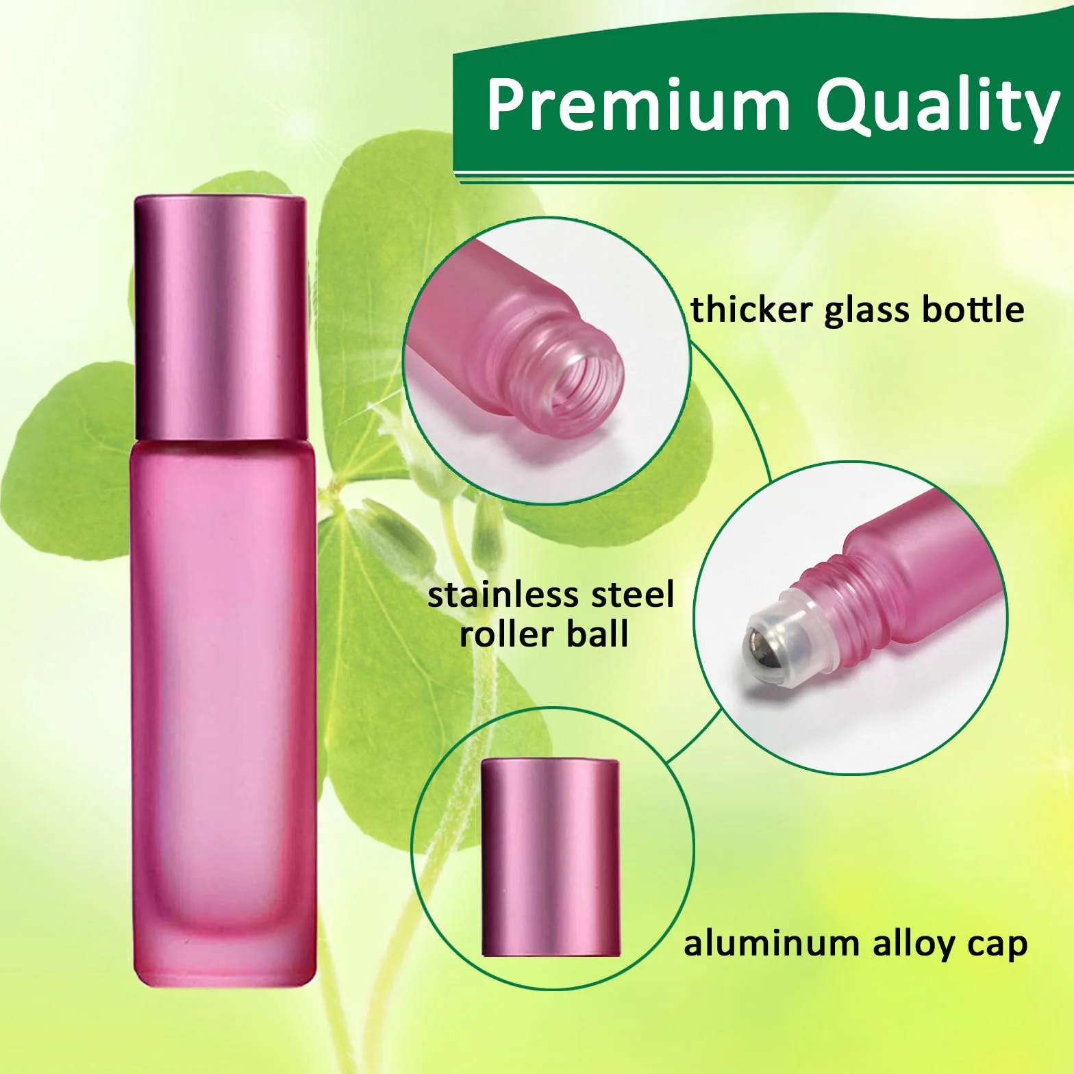 Flacons à bille pour huiles essentielles 10 ml lot de 6 verre dépoli acier inoxydable
