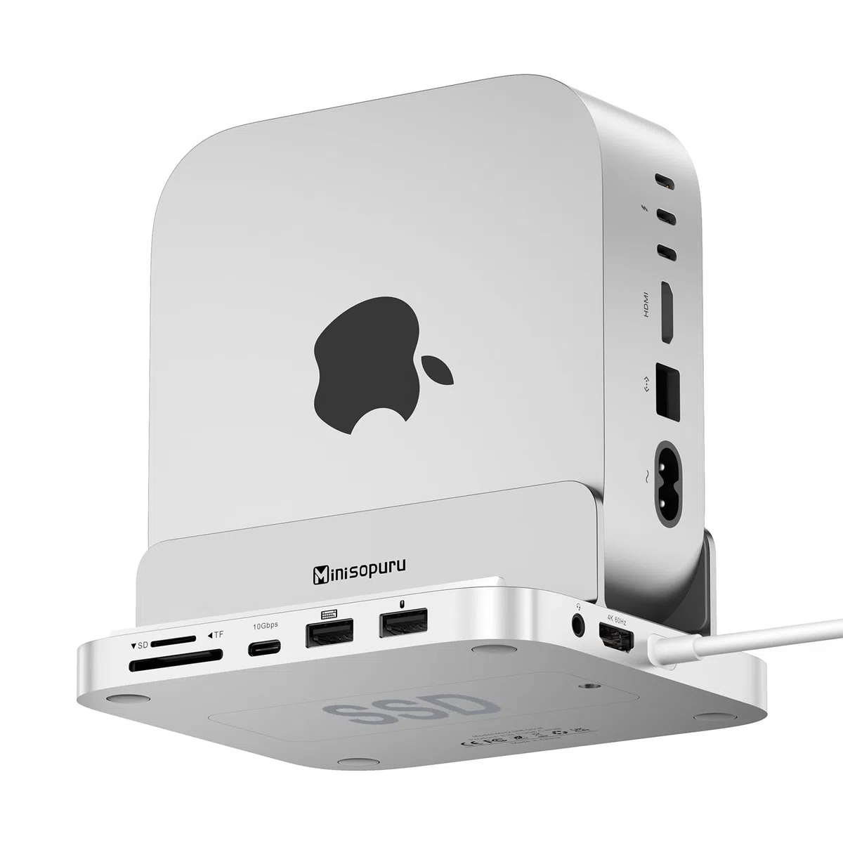 Minisopuru MINI218B Max Mac Mini M4 Dock Support 4K@60 HDMI,10Gbps USB C/A, TF/SD, 2X USB A 2.0, Mac Mini hub & Stand avec 8TB M.2 NVMe SSD (Non Inclus) pour M4 et M4 Pro
