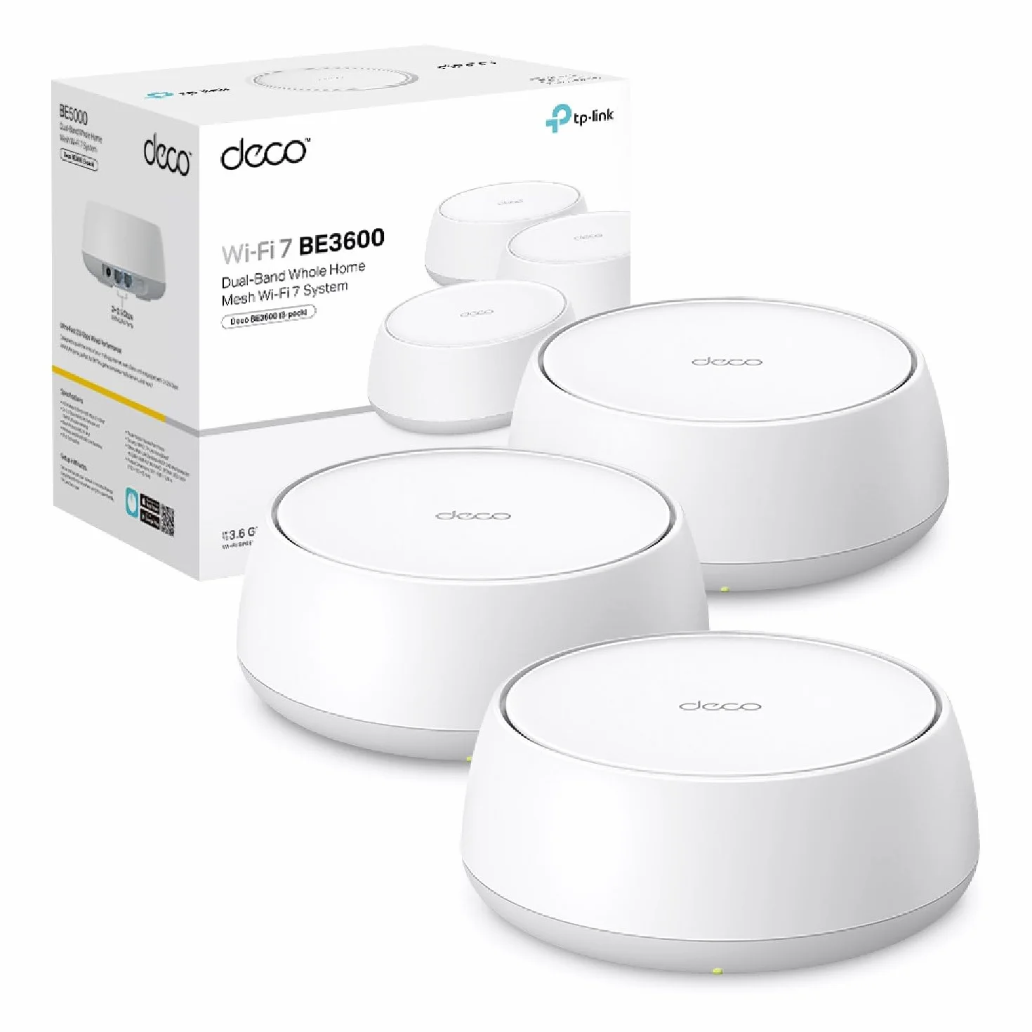 TP-Link Deco BE3600 WiFi 7 Mesh BE3600 (3-Pack) Bi-Bande, Port Ethernet 1.0 Gbps, MLO, WPA3