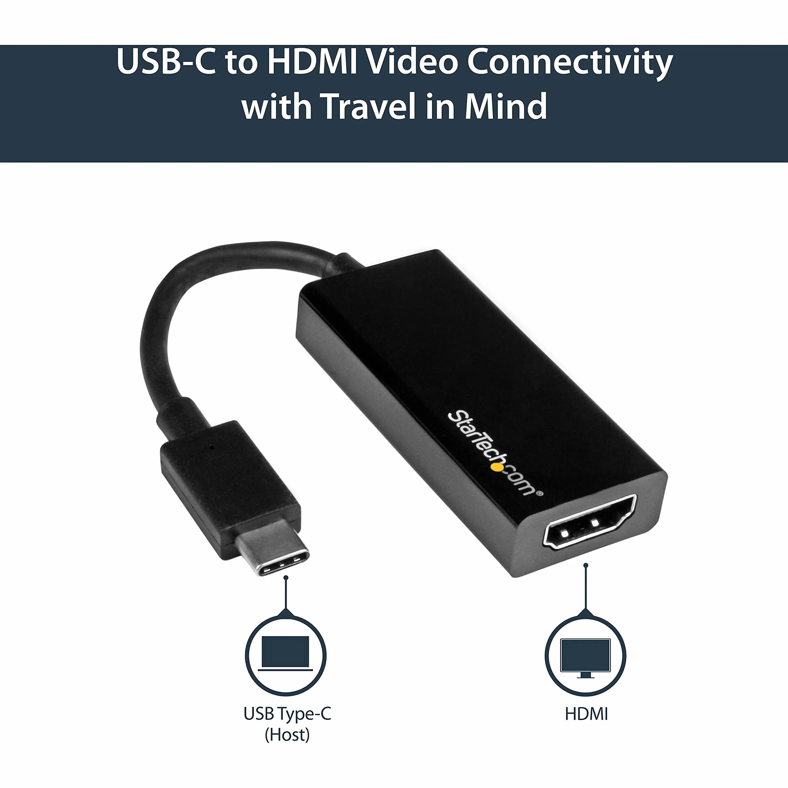 StarTech.com Convertisseur Vidéo USB-C vers HDMI 4K 30Hz Compatible Thunderbolt 3 USB 3.1 Type-C Noir
