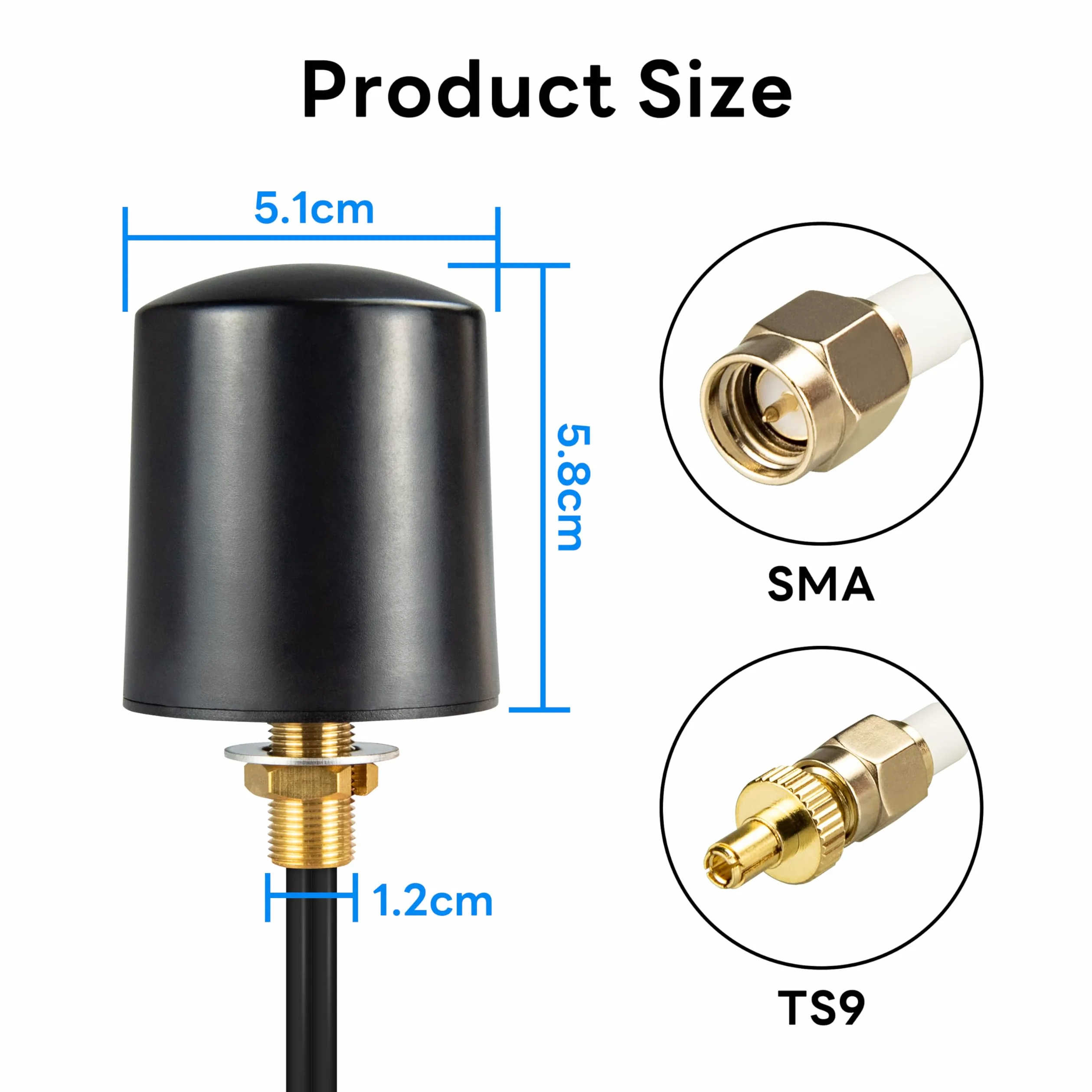 Antenne extérieure 600-6000 MHz MIMO 5G LTE 4G 5G LTE Antenne externe omnidirectionnelle 5dBi avec 5 m double SMA mâle faible perte câble BMR100 et adaptateur SMA femelle vers TS9 mâle pour