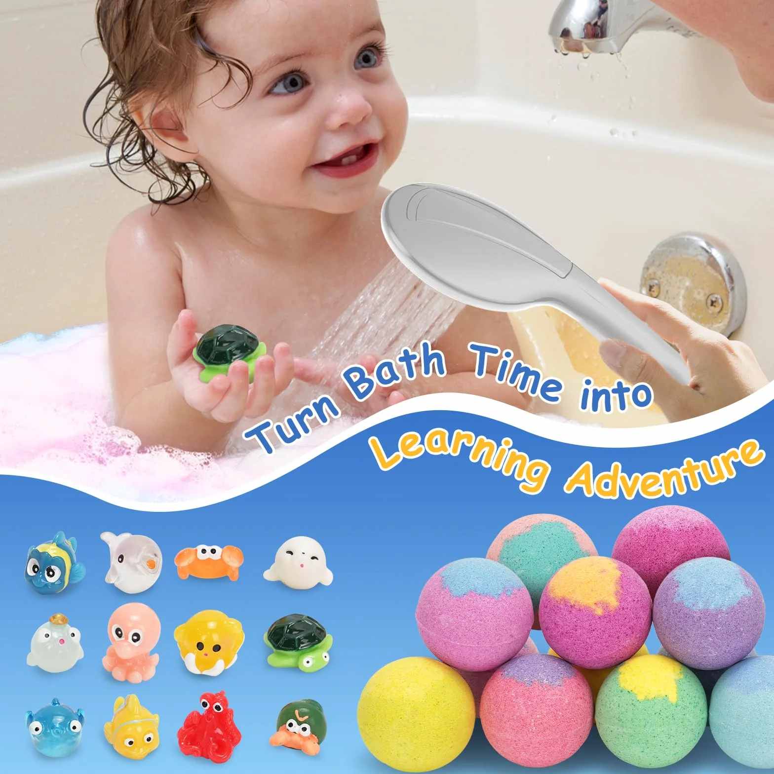 Coffret cadeau de 12 bombes de bain naturelles et biologiques faites à la main pour enfants avec jouet surprise animal marin