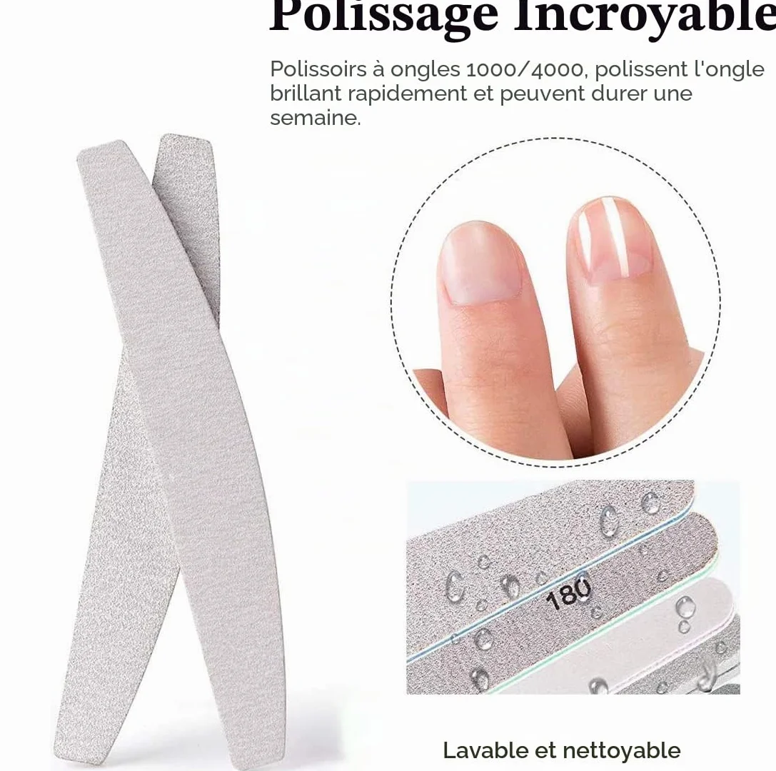Limes à Ongles 100/180 Double Face Lavable Lot de 10 Professionnelle Gris