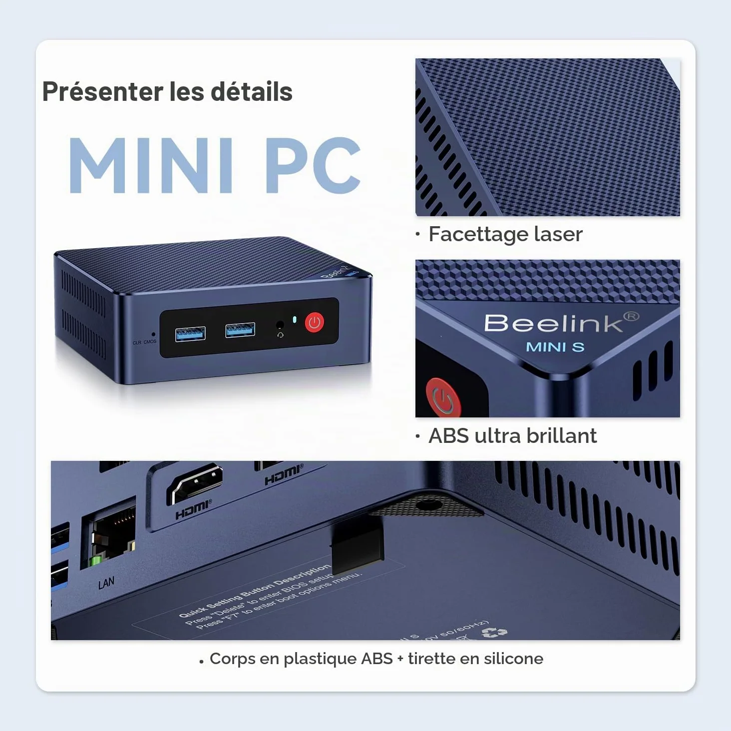 Beelink Mini PC, Mini S12 Pro Intel Alder Lake-N100 Processor (jusqu'à 3,4 GHz) 4C/4T, Mini Ordinateur 12 Go LPDDR5 RAM 512 Go SSD, Ordinateur de Bureau Double HDMI 4K 60 Hz/2,5 G LAN