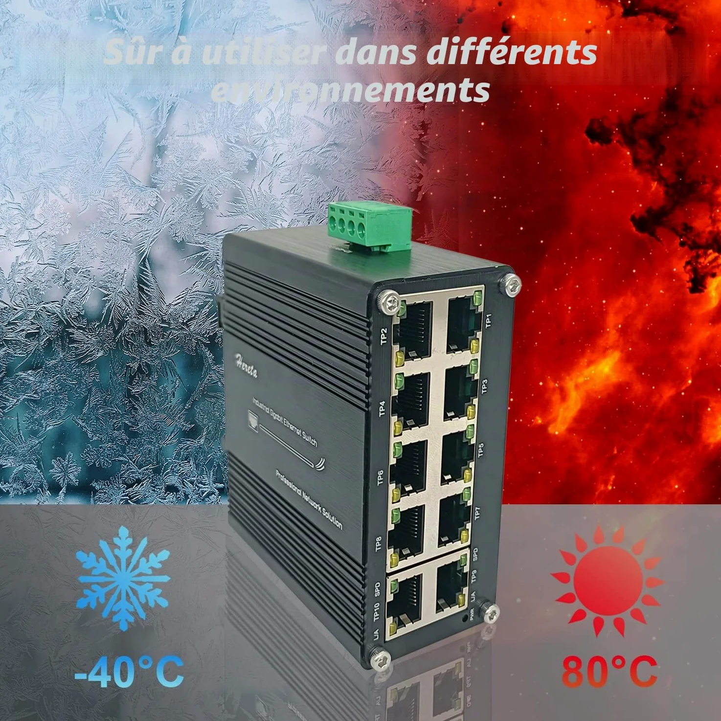 Commutateur Gigabit Ethernet industriel durci 10 ports 10/100/1000T RJ45 avec fonction auto-MDI/MDI-X Mini commutateur compact