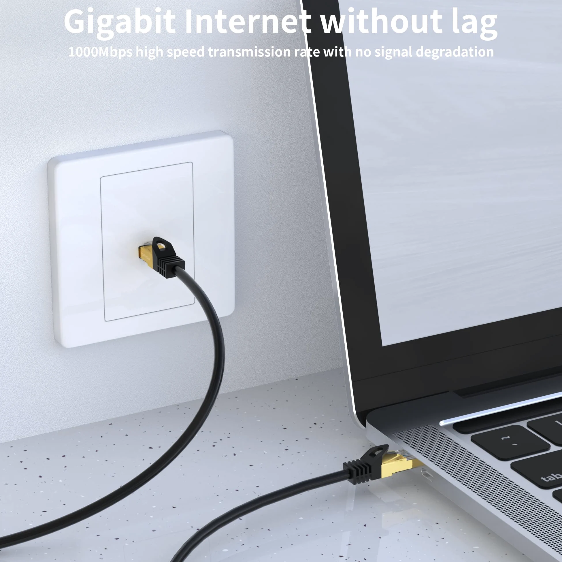 Câble Ethernet Cat 6 d'extérieur - Blindé - Haute vitesse - Gigabit - Câble réseau LAN 26 AWG - Connecteurs RJ45 plaqués or - Étanche Rond - Noir (Rond Noir, 100M)