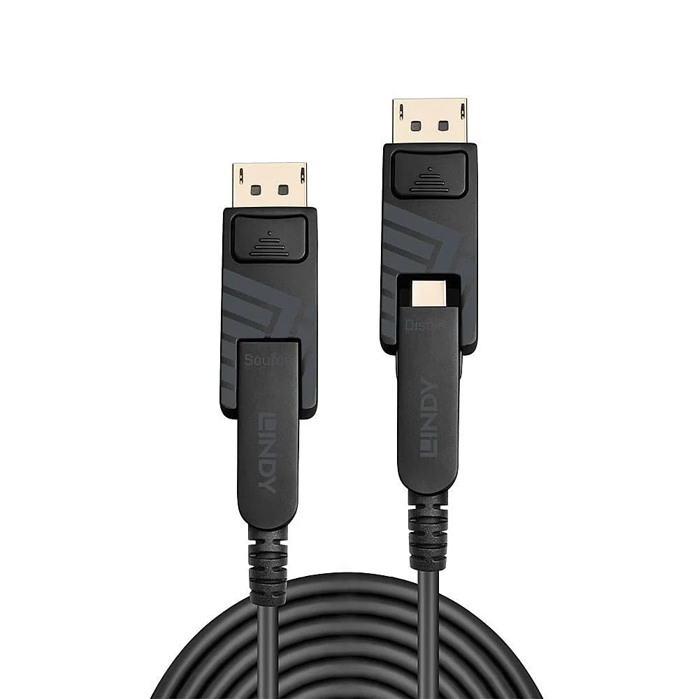 LINDY Câble Mini DisplayPort 1.4 Hybride Fibre Optique avec connecteurs DP Détachables, 10m