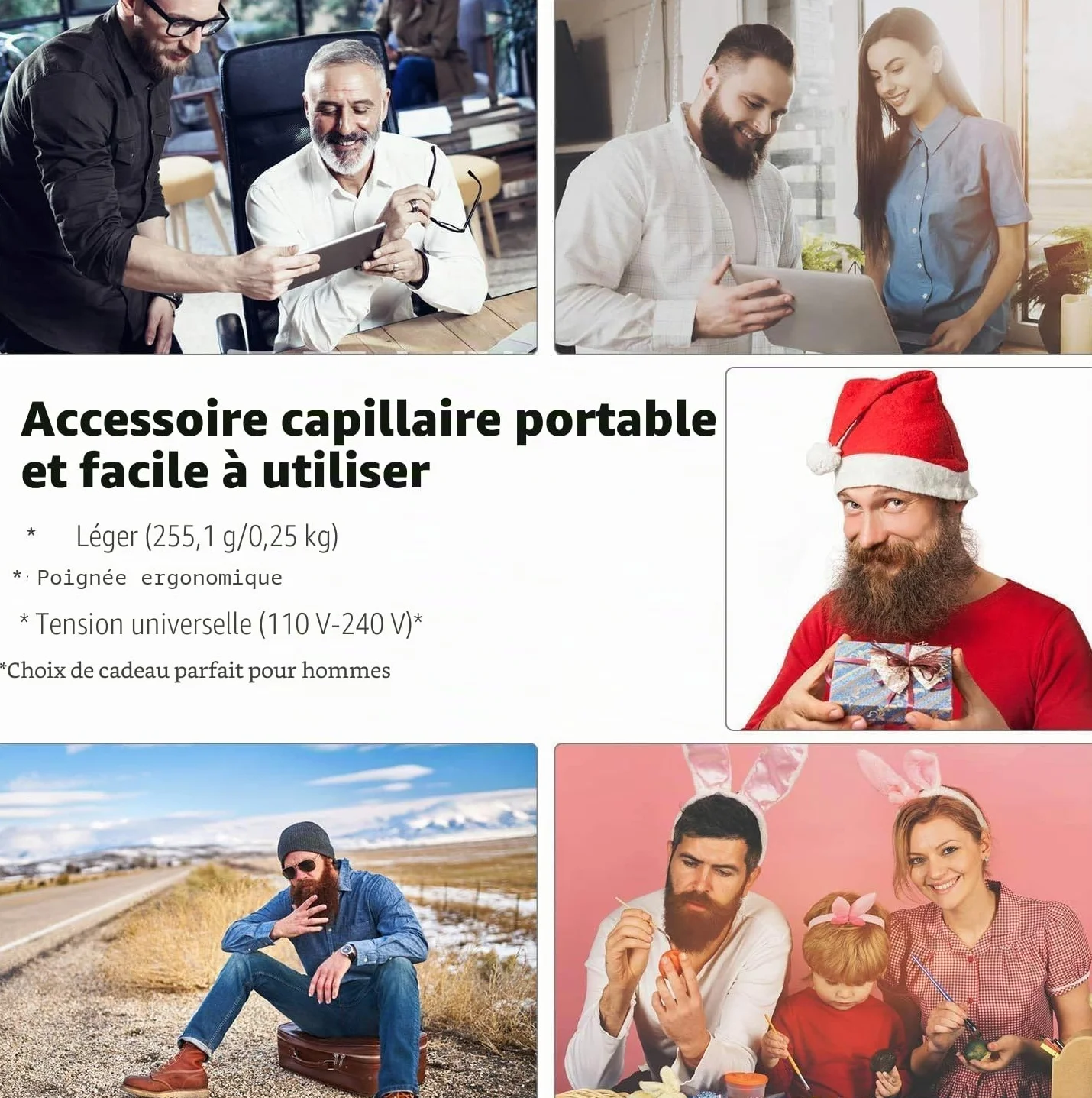3 en 1 Brosse Lisseur à Barbe Hommes avec Crème et Huile à Barbe