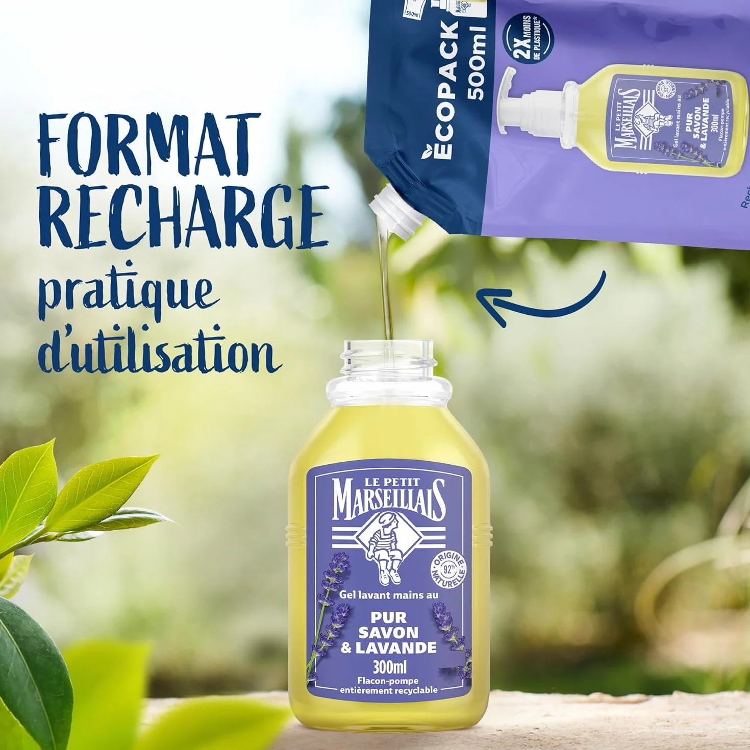 Le Petit Marseillais Recharge Gel Lavant Mains Pur Savon & Lavande 500 ml Savon Liquide pour Flacon-Pompe