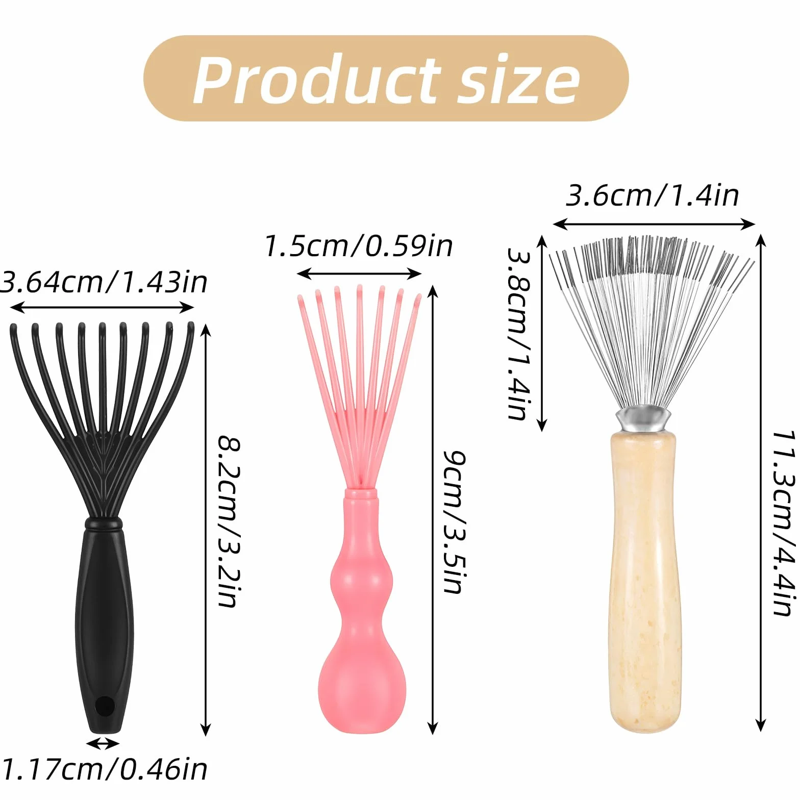 Lot de 3 mini brosses à cheveux - Nettoyeur de brosse à cheveux - Peigne râteau en fil métallique