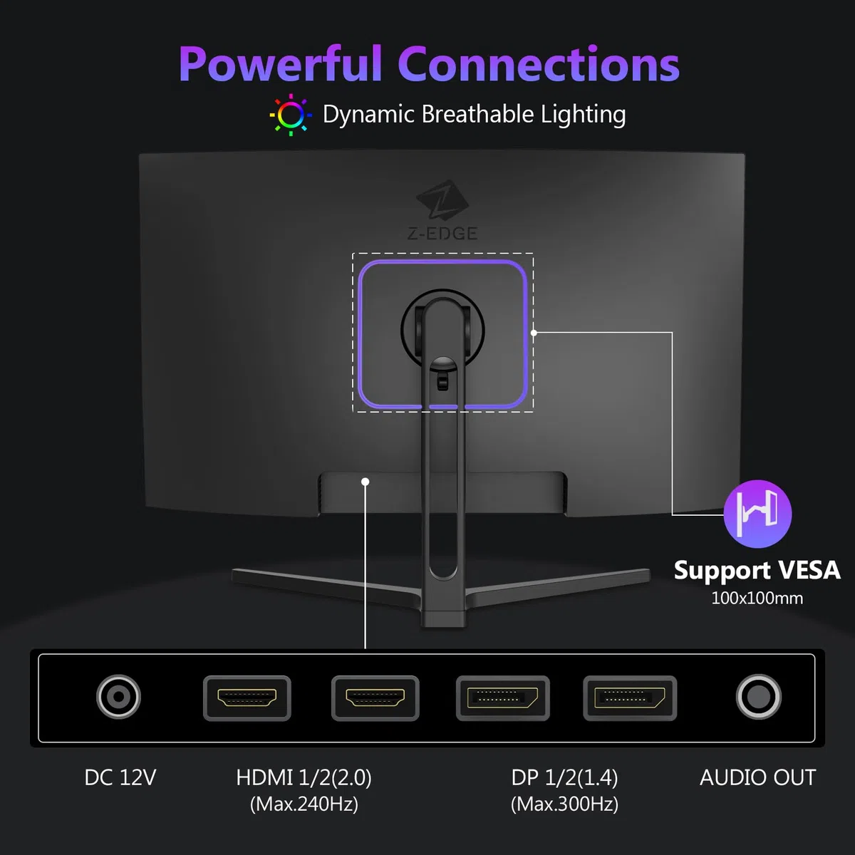 Z-Edge Ecran Gaming Incurvé 27" 300Hz FHD 1500R 1ms FreeSync HDR RGB