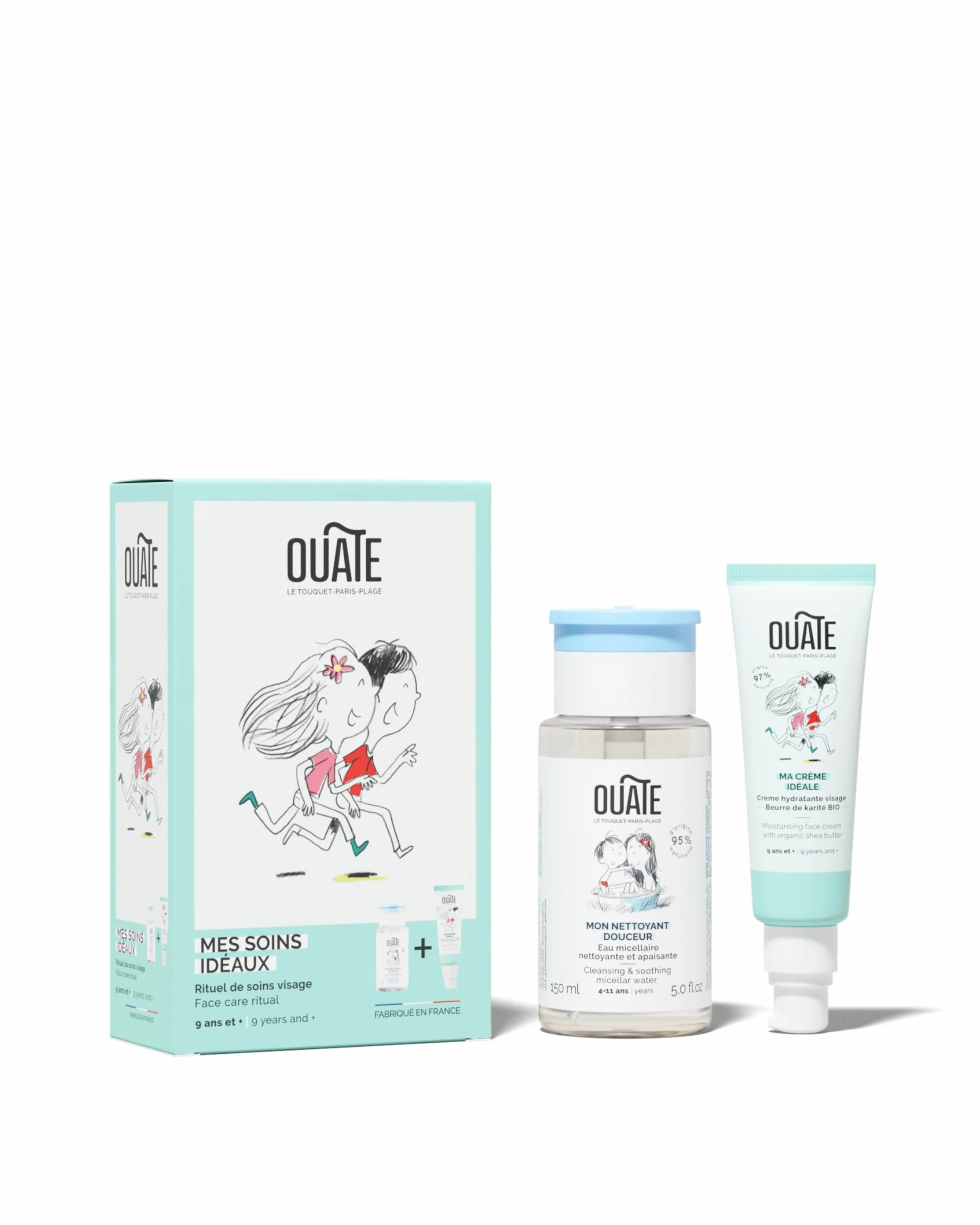 OUATE Coffret Découverte Soin Visage 9-11 Ans 50 ml + 150 ml Vegan Made in France