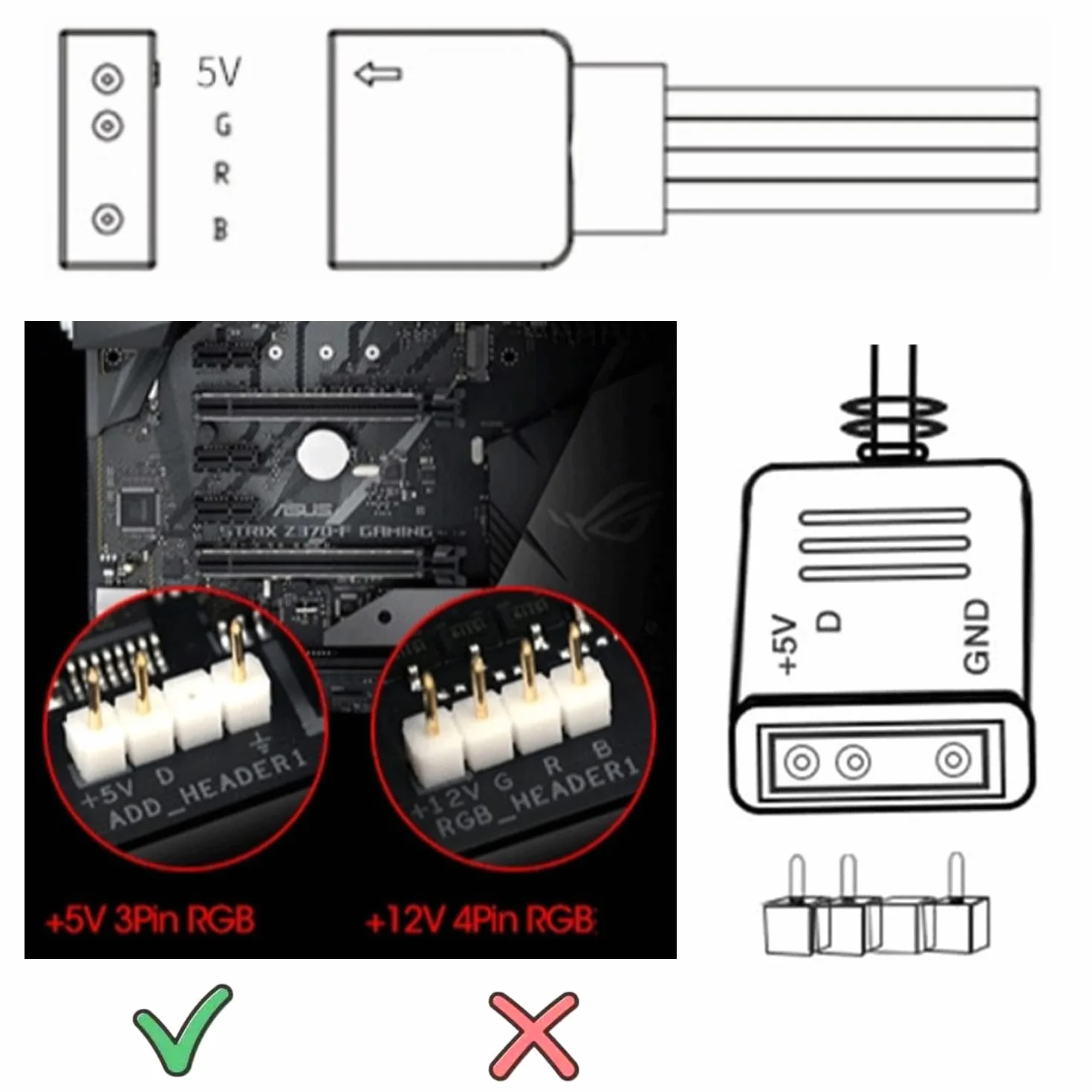 Répartiteur ARGB 2 Pièces Câble 5V 3 Broches femelle vers SM mâle pour Ventilateurs RGB LED Noir