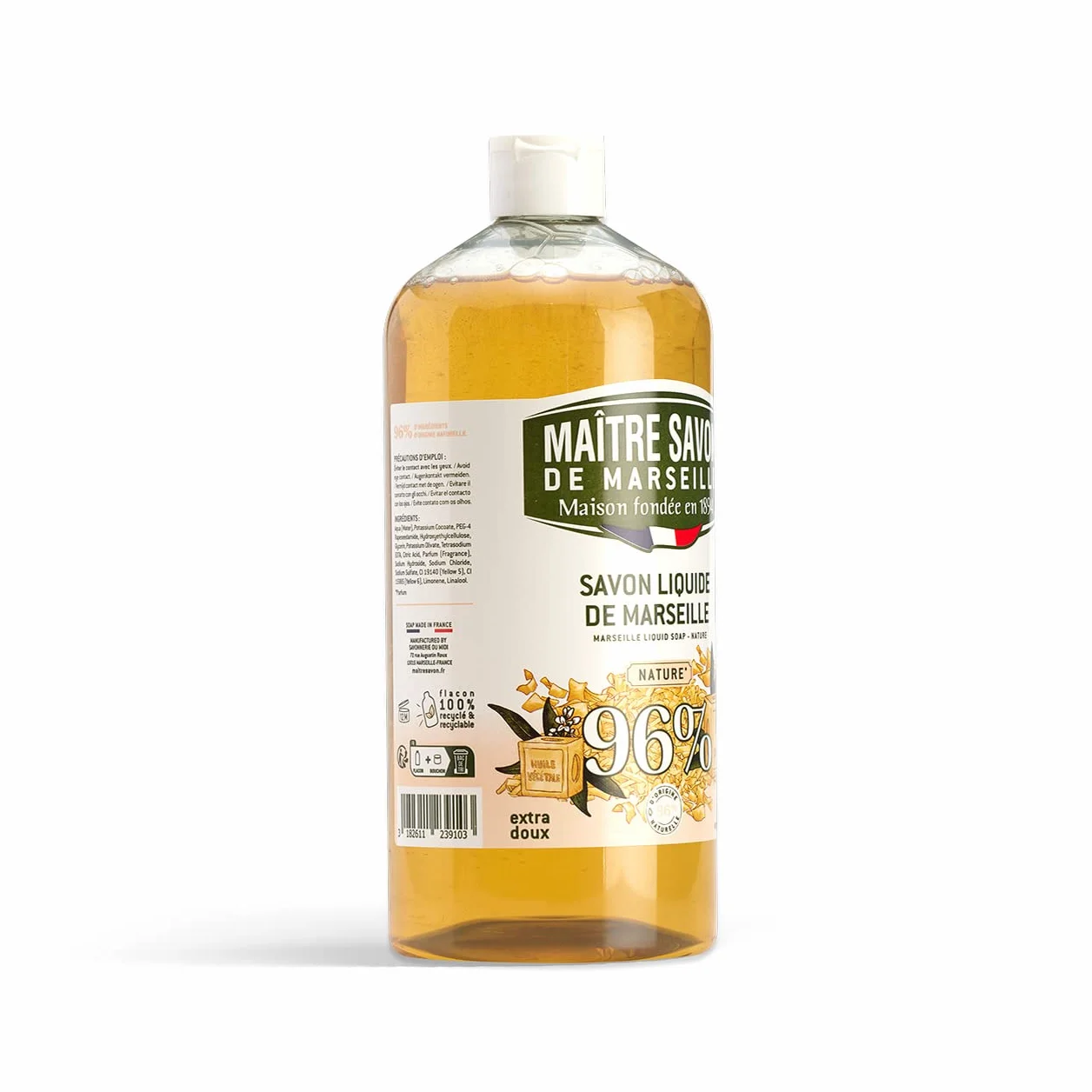 Maître Savon de Marseille liquide Nature 1L 96% d'origine naturelle