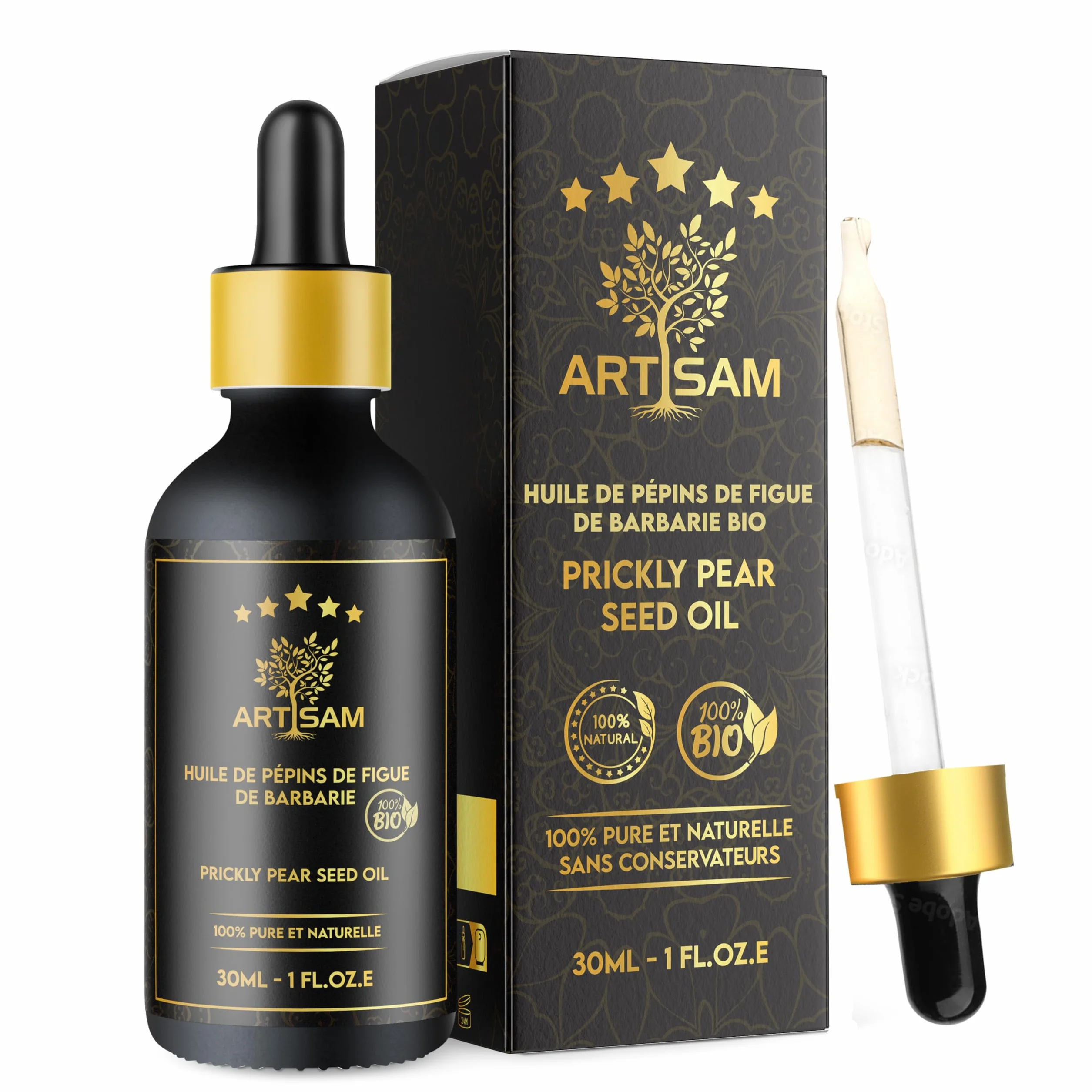 Huile de Pépins de Figue de Barbarie Bio Anti-Âge 30 mL Pressée à Froid Extra Vierge