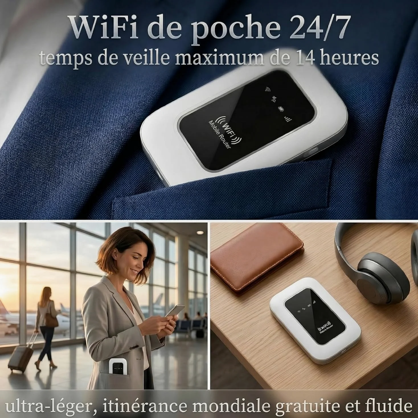 Routeur 5G Portable WiFi 6 Débloqué Carte SIM, 300Mbps, Toute l'europe | Slot SIM débloqué,Haut débit 5G/4G+,Toute l'Europe,28 appareils,WPA3 sécurisé,2100mAh,12h autonomie,voyages et télétravail